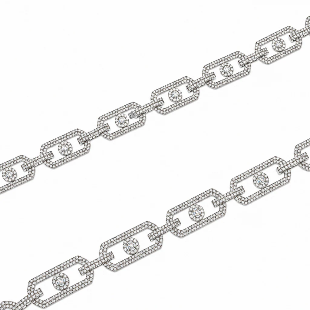 Rhodium Plated 925 Sterling Silver Moissanite Geometric Link Pave 11mm Necklace - MGMN00009 - Image 3