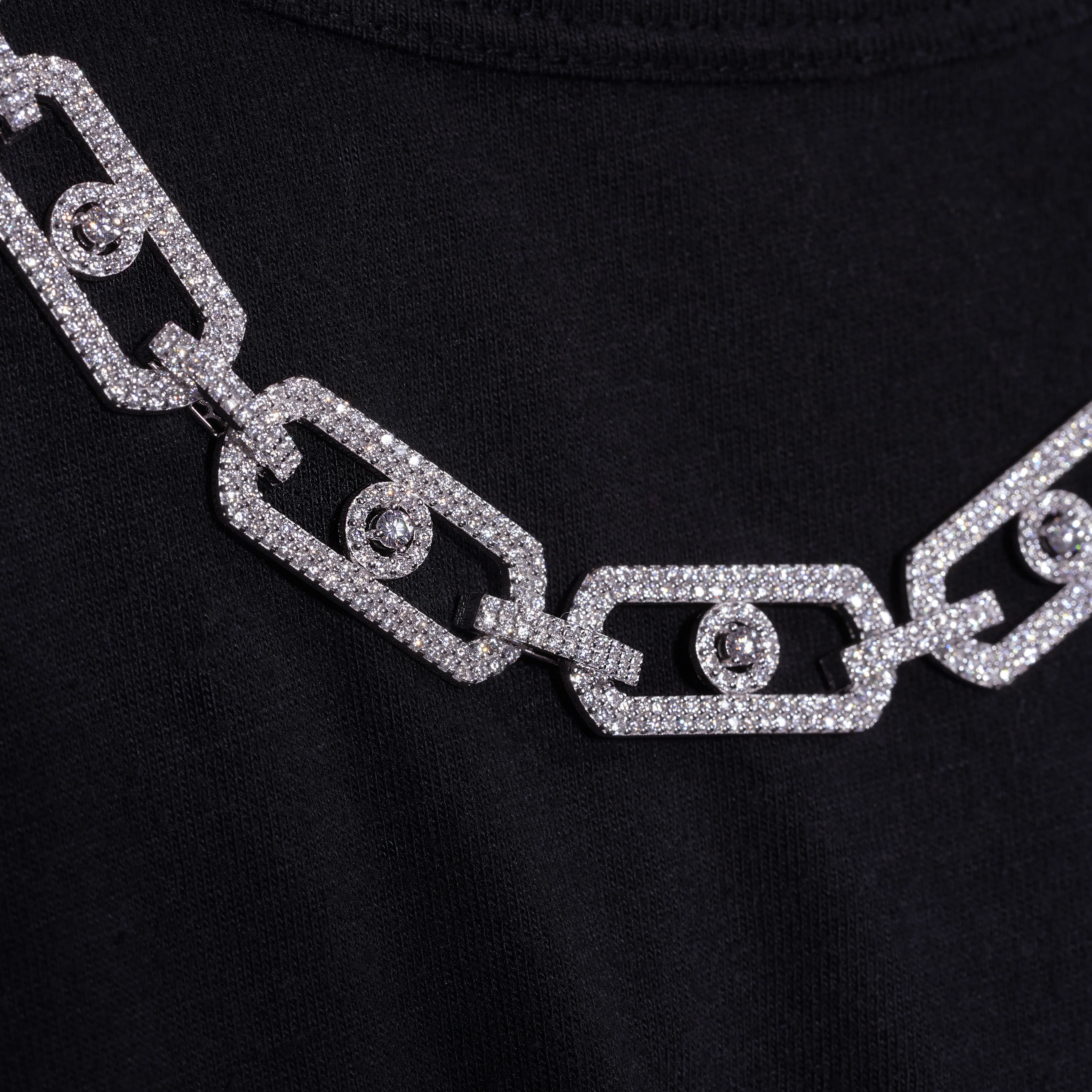 Rhodium Plated 925 Sterling Silver Moissanite Geometric Link Pave 11mm Necklace - MGMN00009 - Image 4