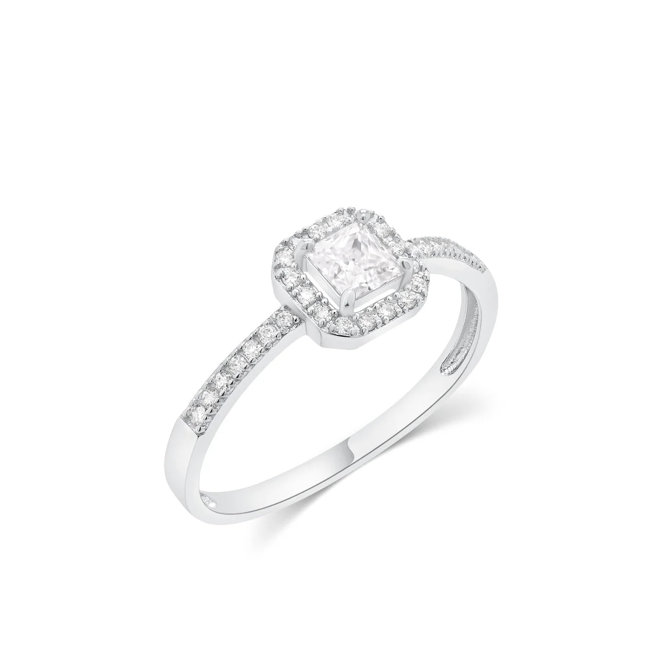 Rhodium Plated 925 Sterling Silver Moissanite Halo Setting Pave Ring - MGMR00058
