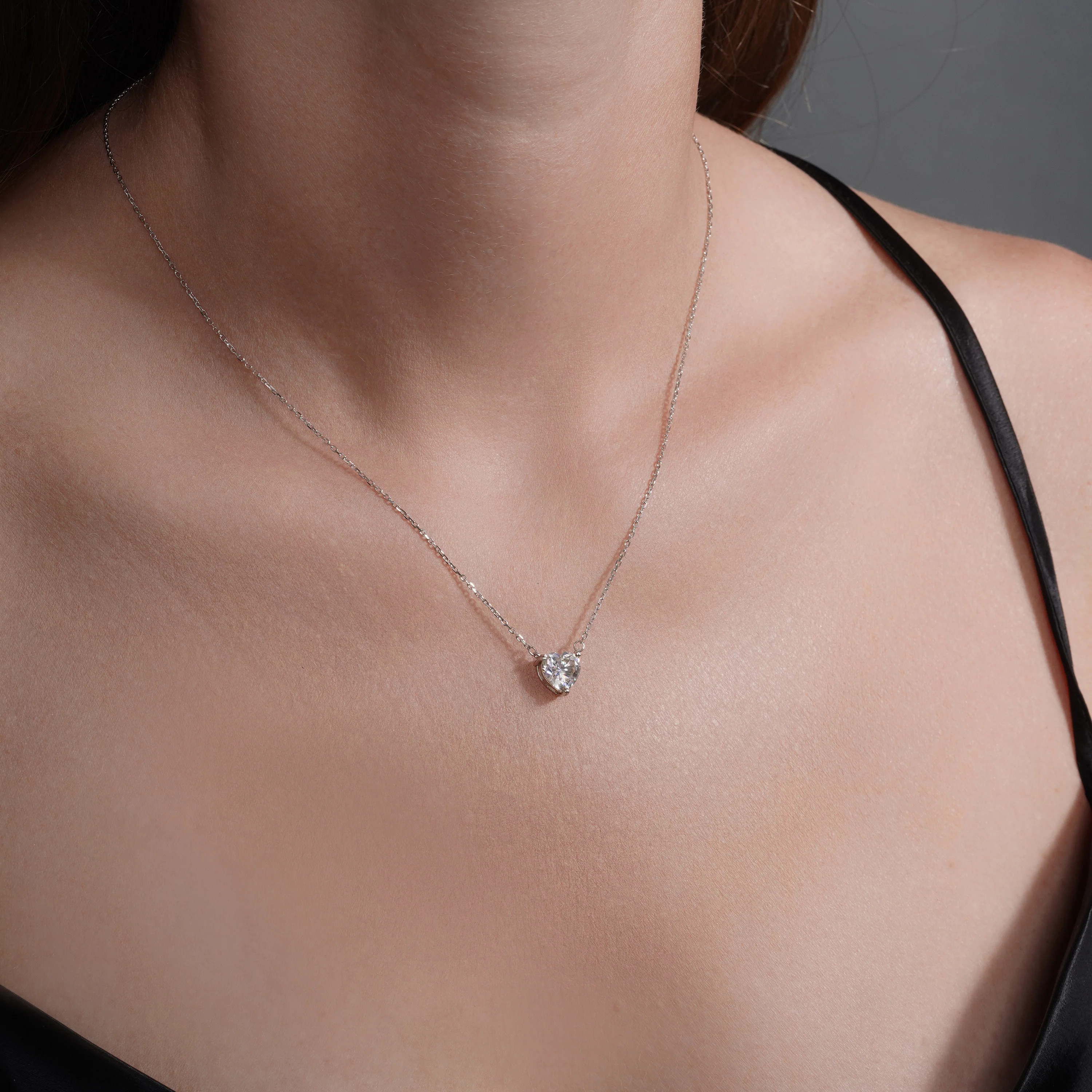 Rhodium Plated 925 Sterling Silver Moissanite Heart Pendant Adjustable Necklace - MGMN0004 | MGMN0005 | MGMN0006 | MGMN0007 | MGMN0008 - Image 2
