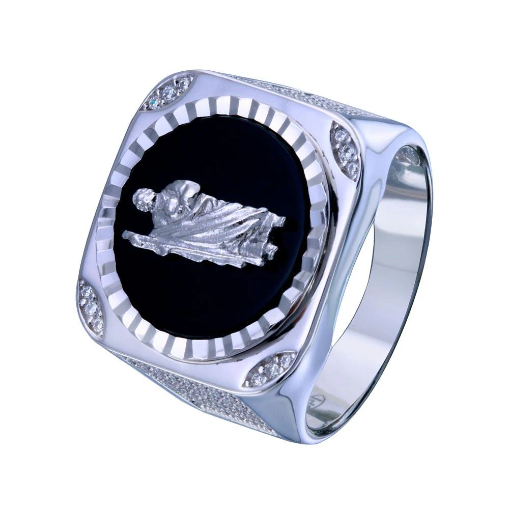 Rhodium Plated 925 Sterling Silver Moissanite or CZ Saint Jude Ring - MGMR00332 | GMR00332 - Image 2