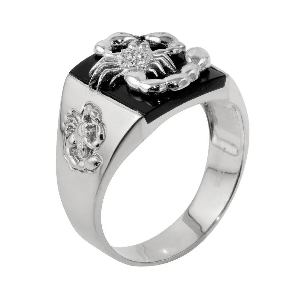 Rhodium Plated 925 Sterling Silver Moissanite or CZ Square Scorpion Ring - MGMR00226RH | GMR00226RH - Image 2