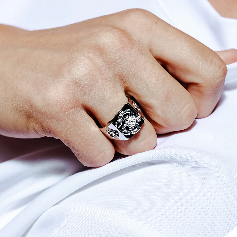 Rhodium Plated 925 Sterling Silver Moissanite or CZ Square Scorpion Ring - MGMR00226RH | GMR00226RH - Image 3