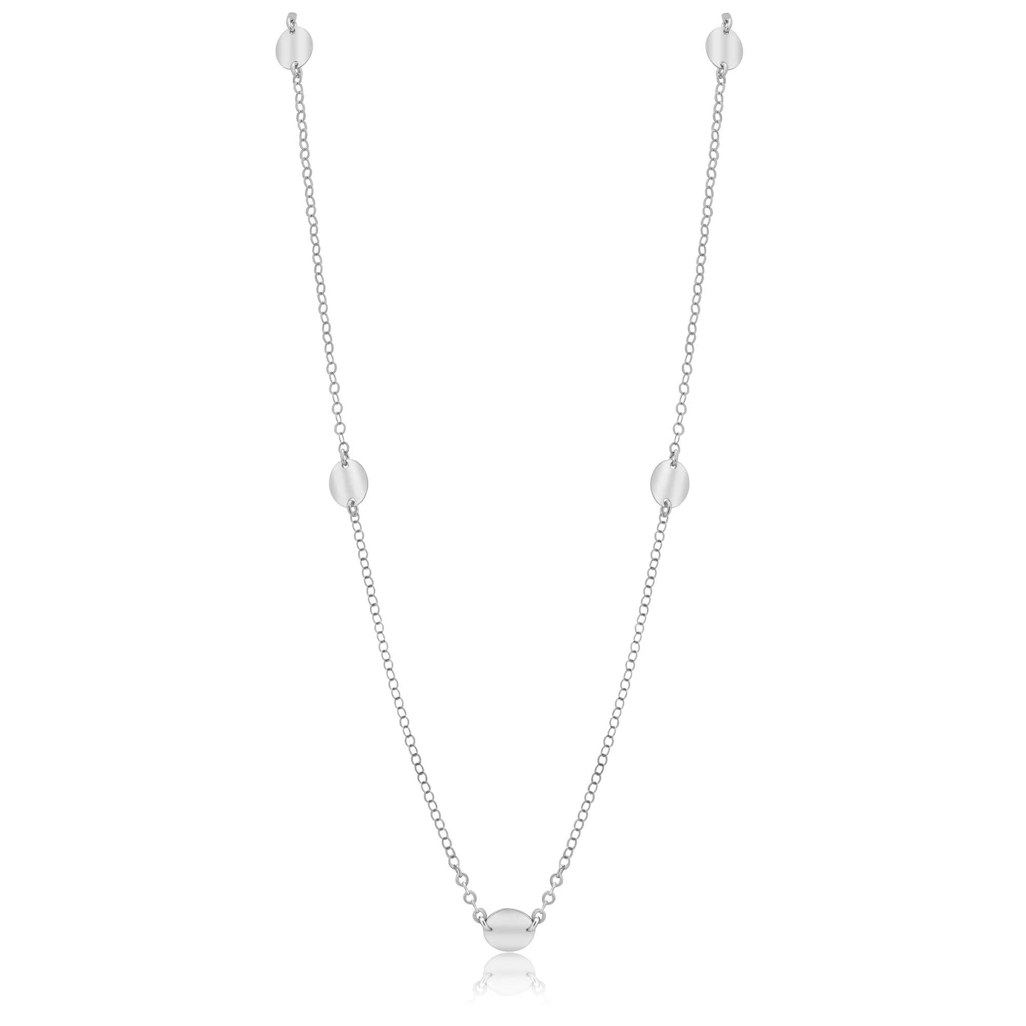 Rhodium Plated 925 Sterling Silver Multi Disc Rolo Lariat Necklace - SPN00033