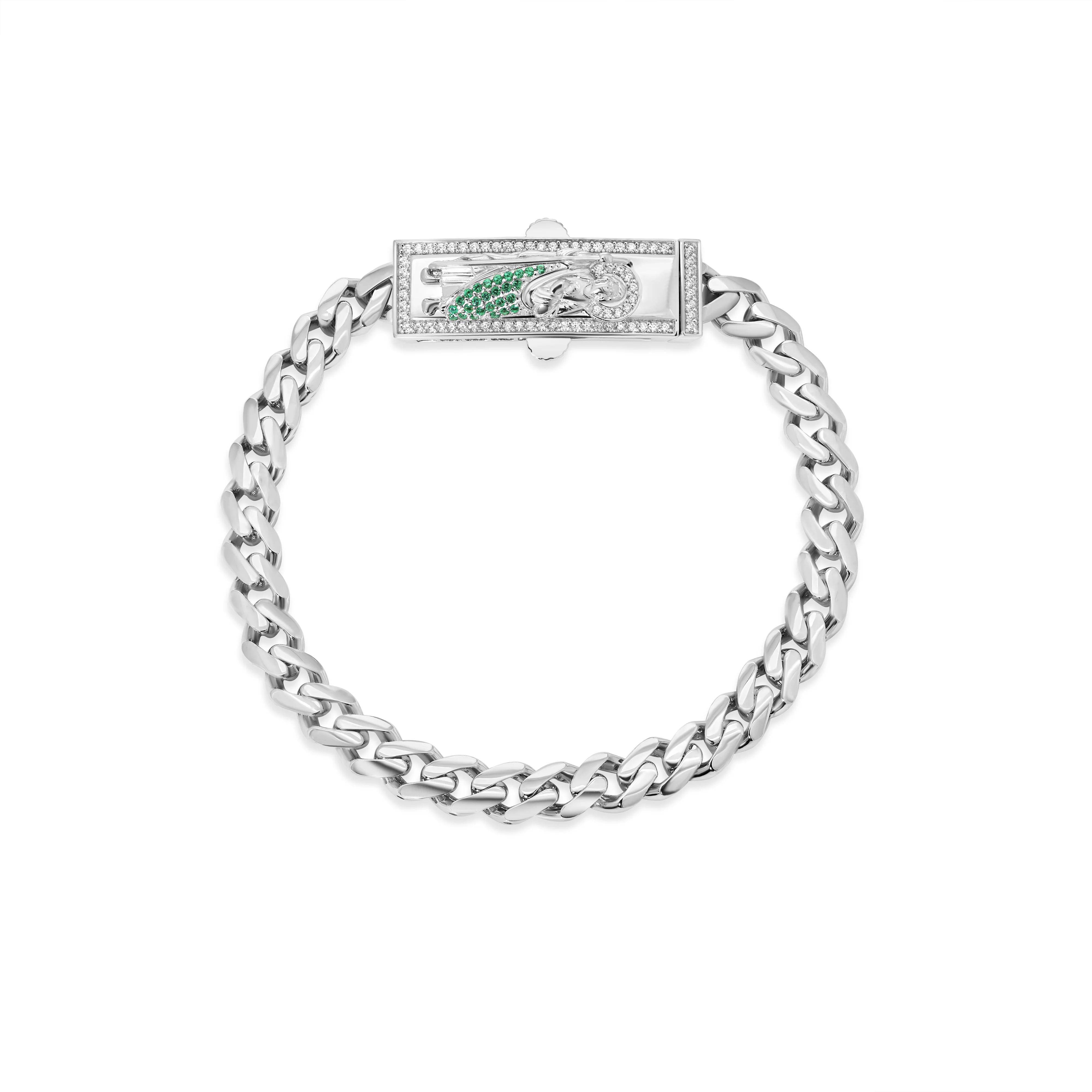 Rhodium Plated 925 Sterling Silver Rectangle St Jude Cuban 6.5mm Clear CZ Bracelet - GMB00146 - Image 3