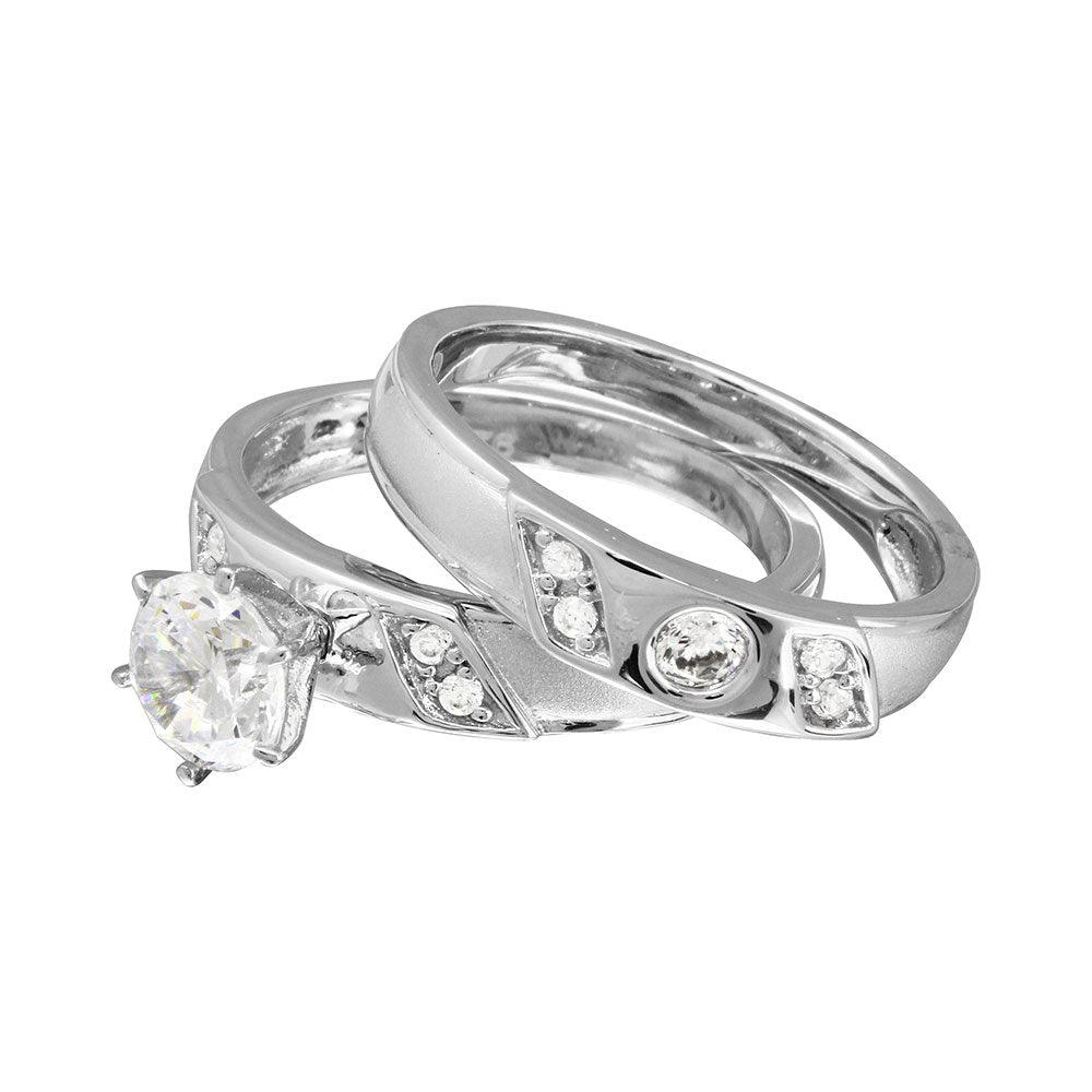 Rhodium Plated 925 Sterling Silver Moissanite or CZ Slash Trios Bridal Ring - MGMR00192 | GMR00192 - Image 4
