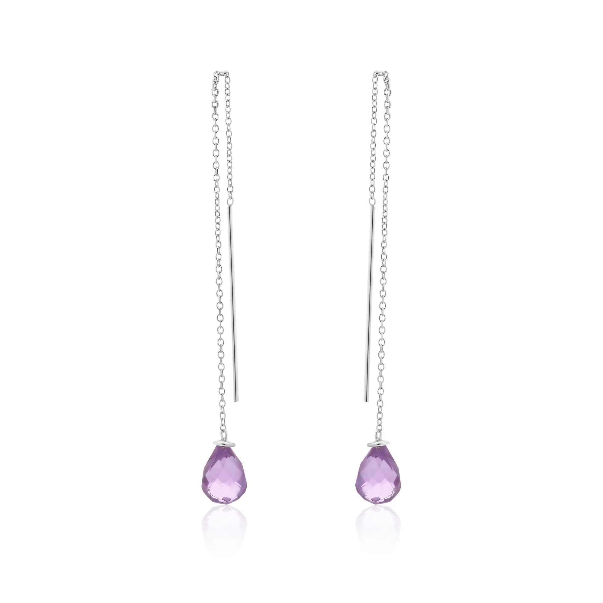 Rhodium Plated 925 Sterling Silver Threaded CZ Tear Drop Earrings- SPE00013