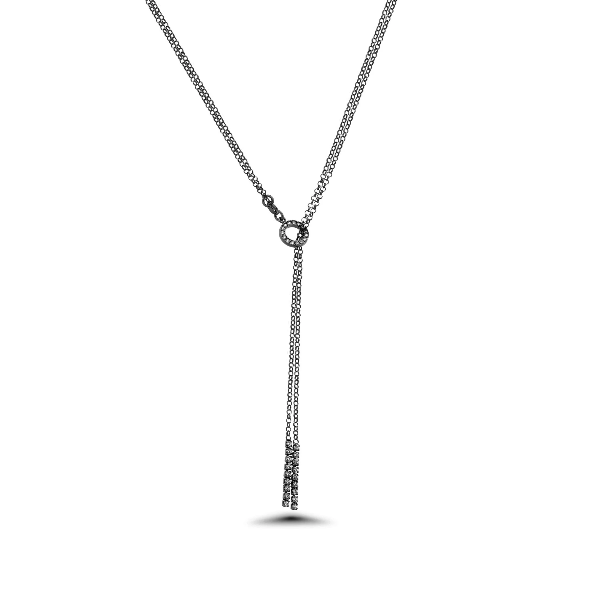 925 Sterling Silver Italian Two Strand Toggle Necklace With Clr CZ Bars - ECN00021 - Image 5