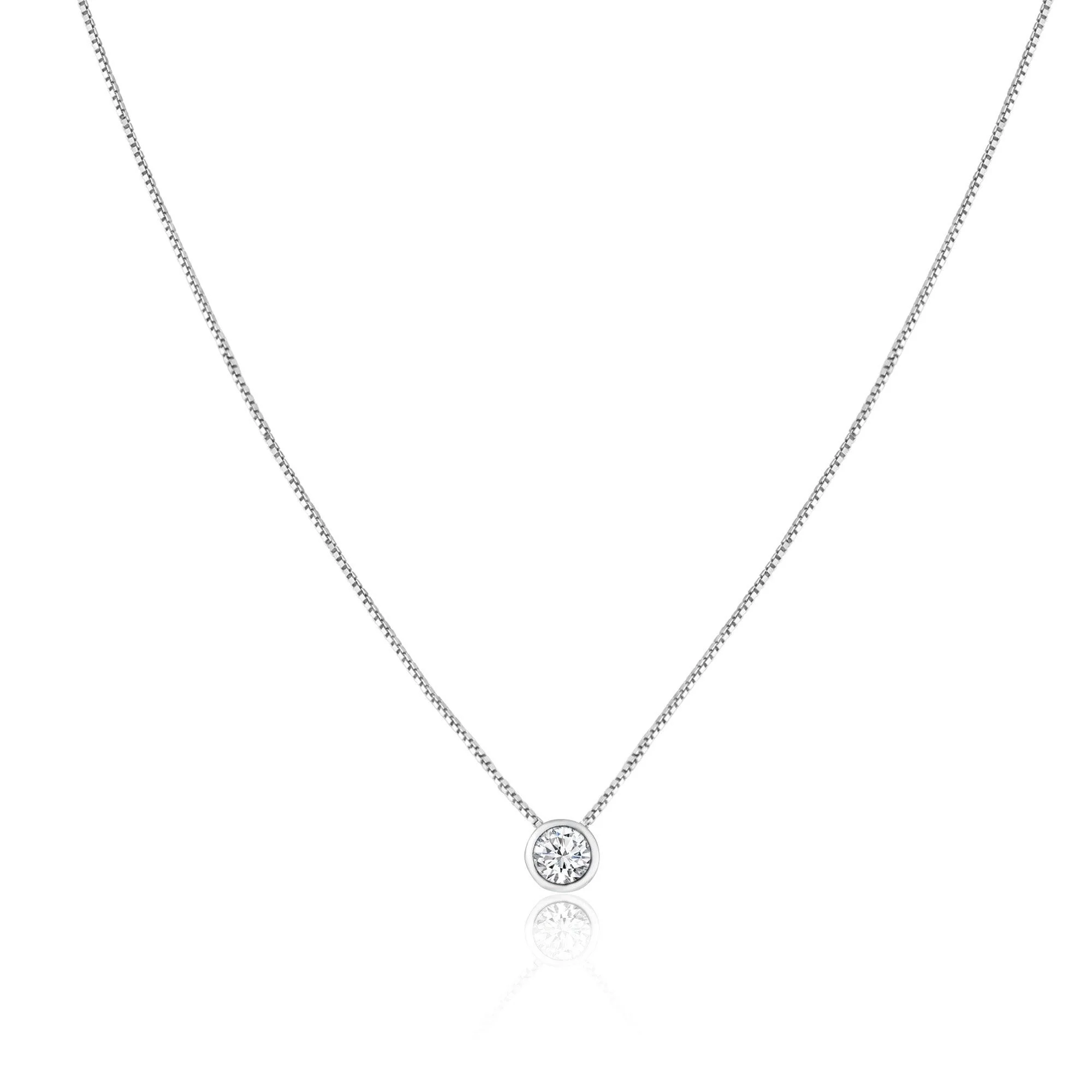 925 Sterling Silver Clear CZ Rhodium Plated Round Solitaire CZ Necklace - GCP00001RH - Image 2