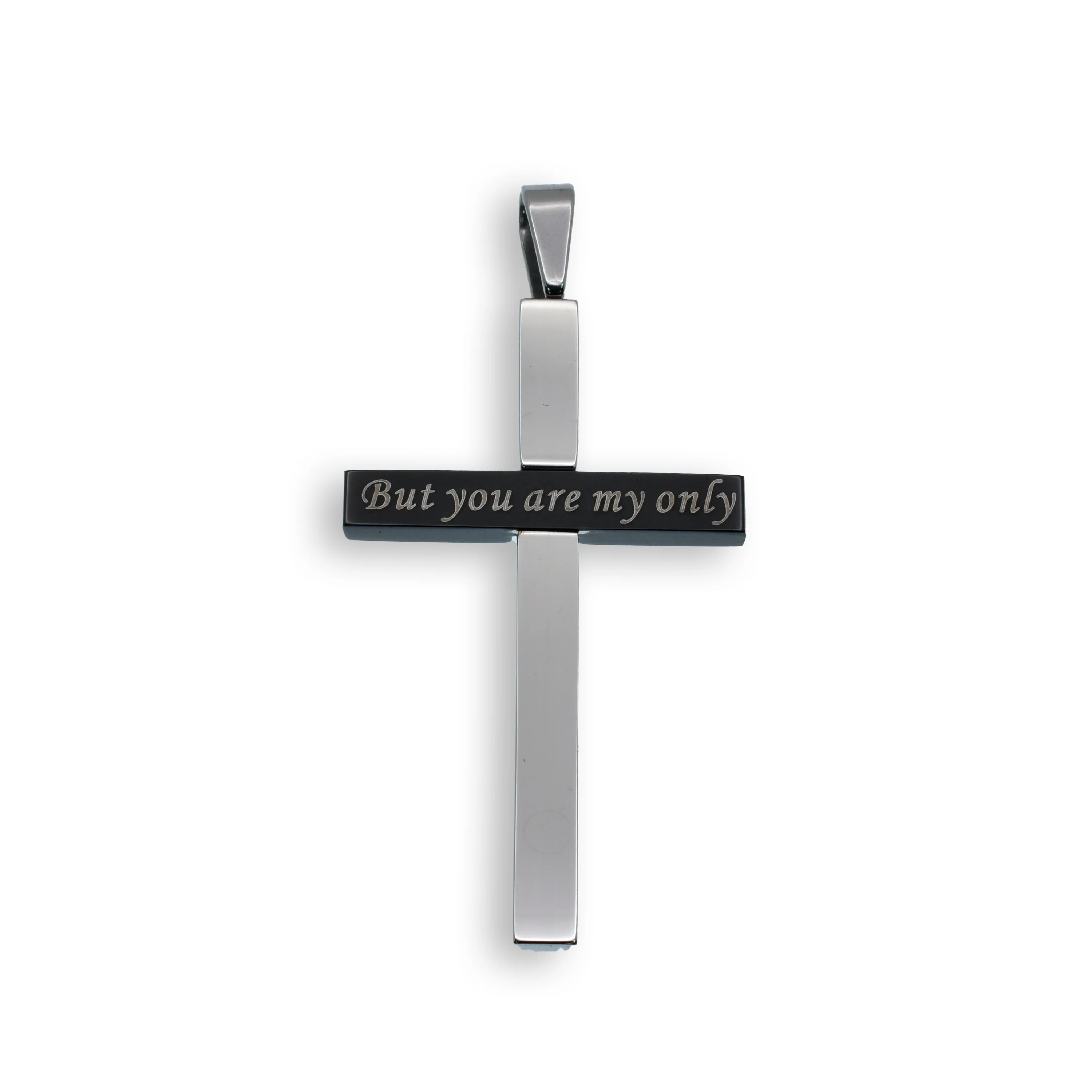Rhodium & Black Plated Stainless Steel But You Are My Only Cross Pendant - SSP00025