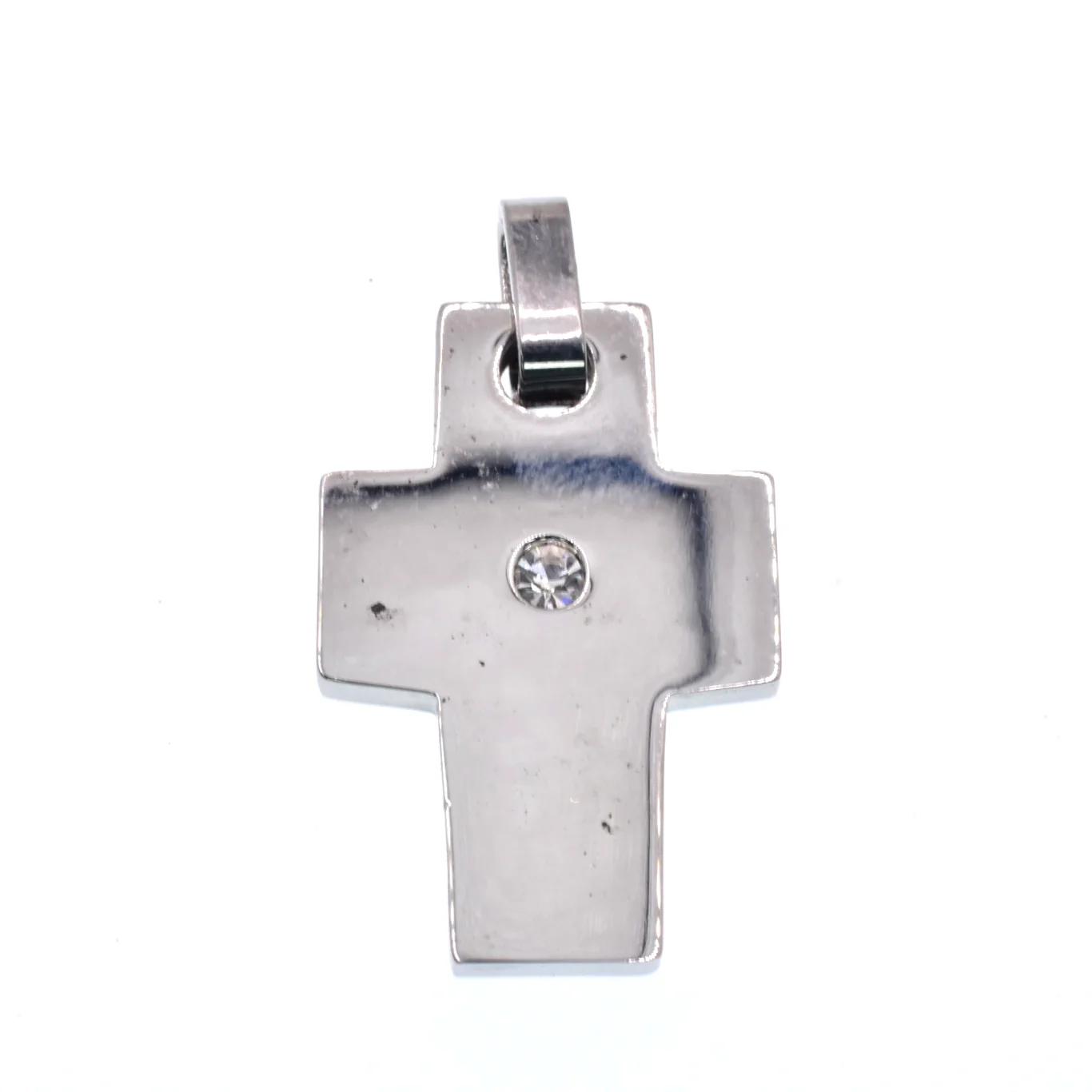 Rhodium Plated Stainless Steel  Center CZ Thick Cross Pendant - SSP00546