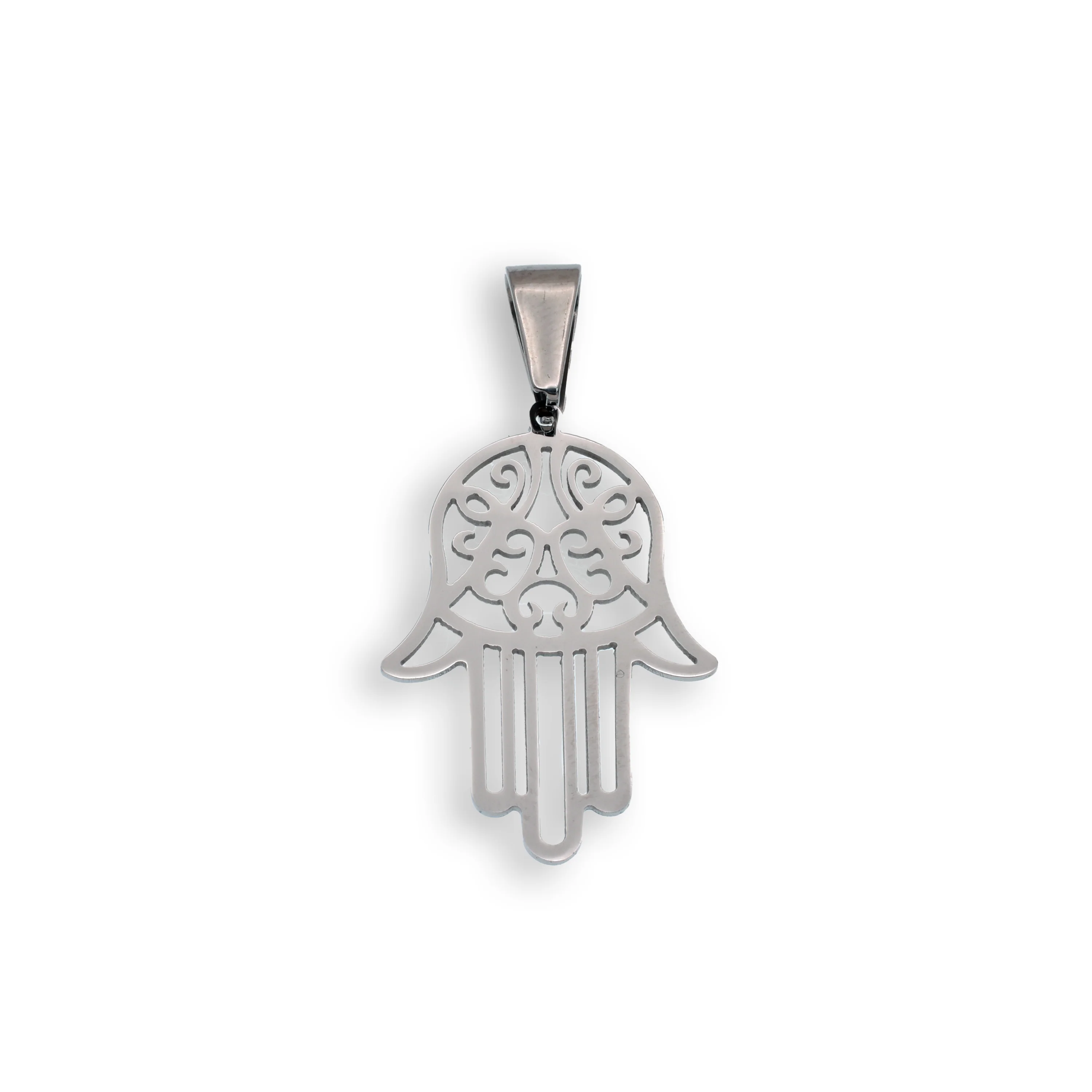 Rhodium Plated Stainless Steel Hamsa Pendant - SSP00339