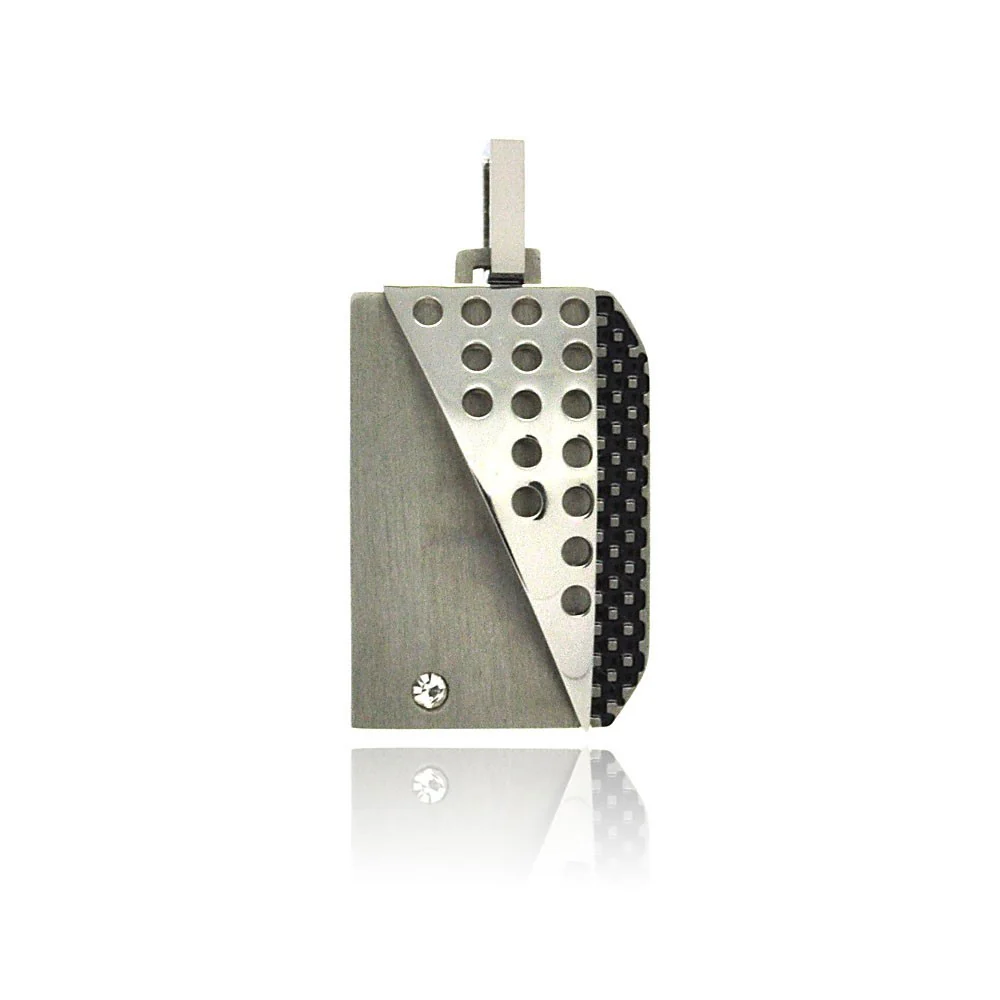 Rhodium Plated Stainless Steel Multi textured CZ Dog Tag Pendant - SSP00223