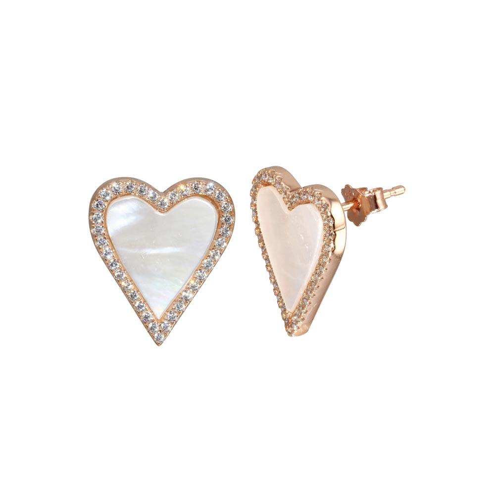 Rose Gold Plated 925 Sterling Silver Heart Mother of Pearl Earring & Necklace Set - STS00566 - Image 3