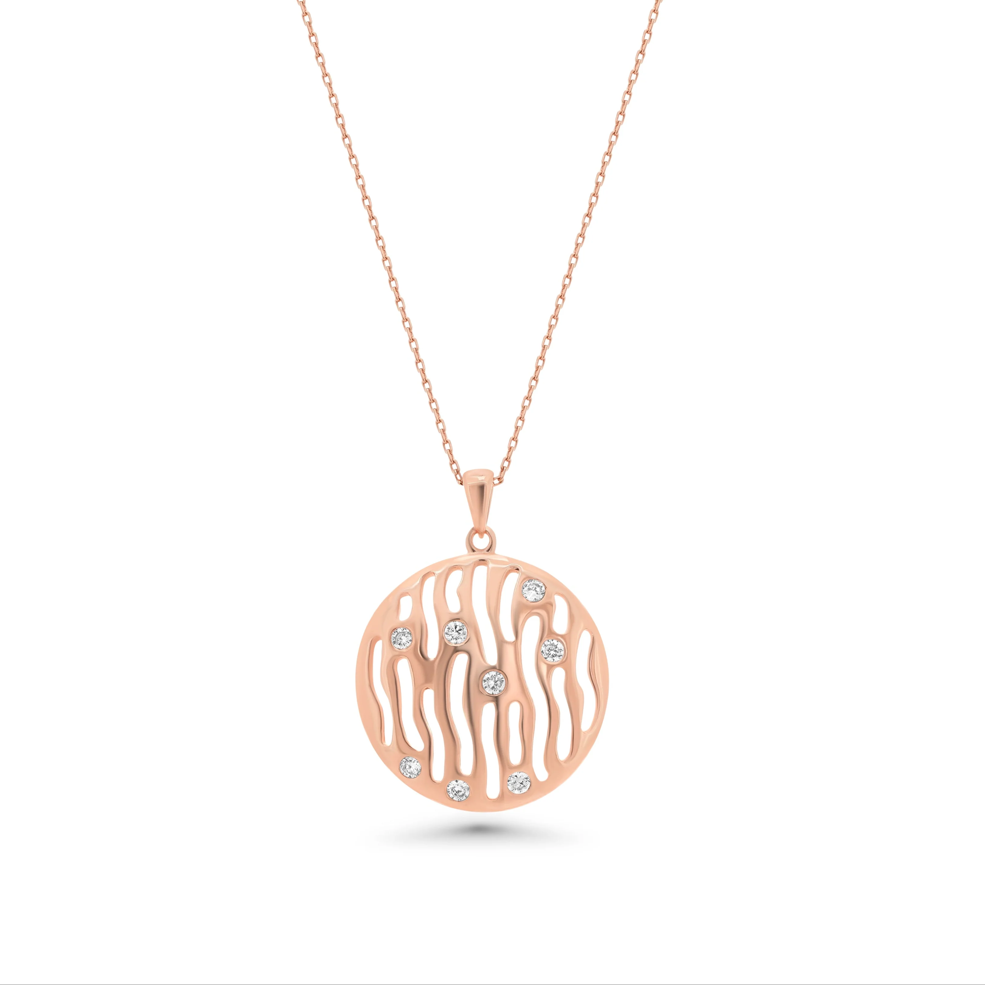 Rose Gold Plated Sterling Silver Abstract CZ Disk Pendant & Earring Set-BGS00286 - Image 3