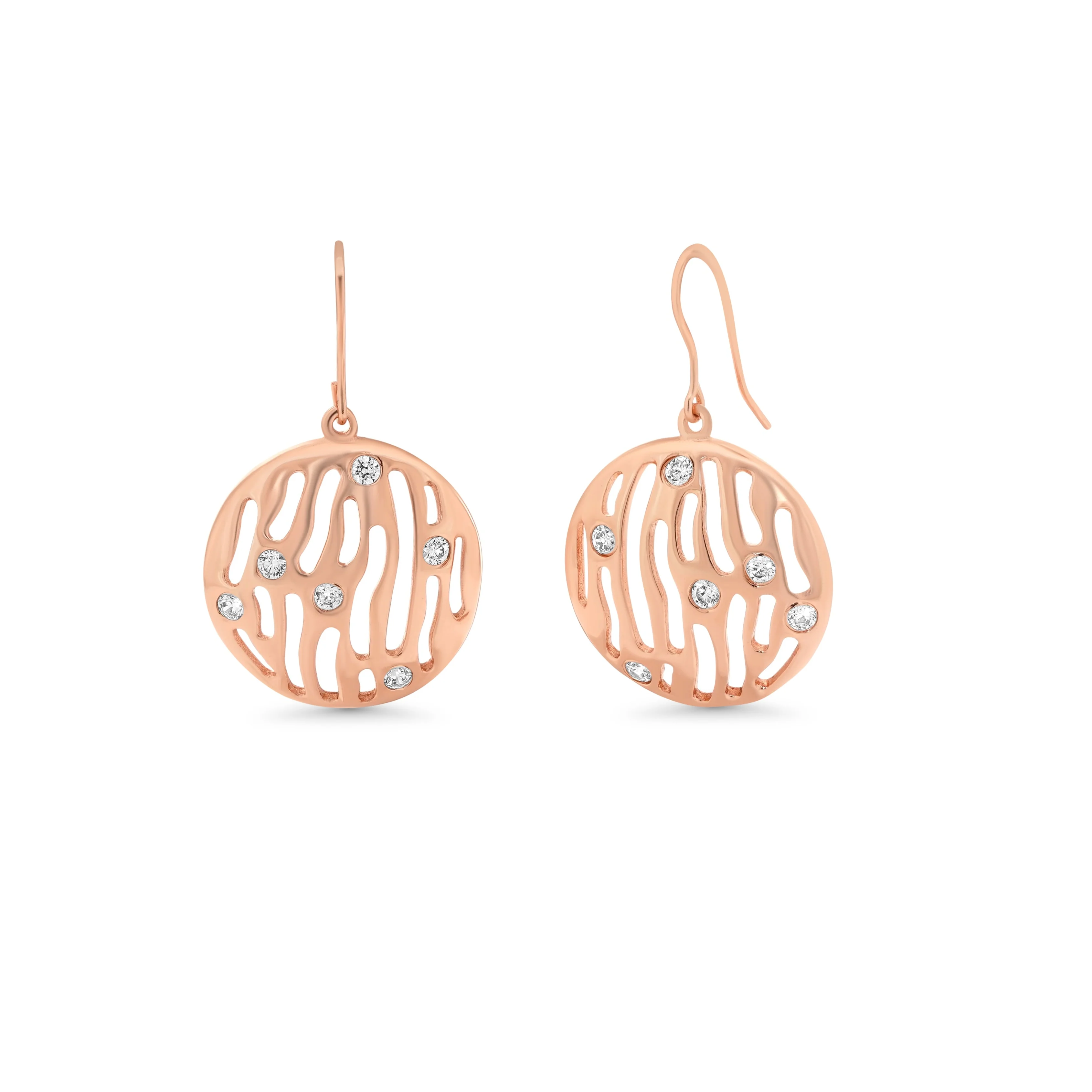 Rose Gold Plated Sterling Silver Abstract CZ Disk Pendant & Earring Set-BGS00286 - Image 4