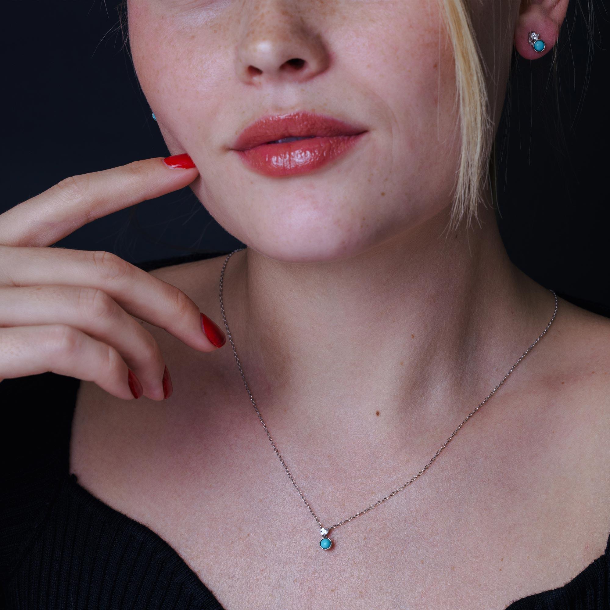 925 Sterling Silver Black Rhodium Turquoise Center Stone Halo Set - STS00537 - Image 2