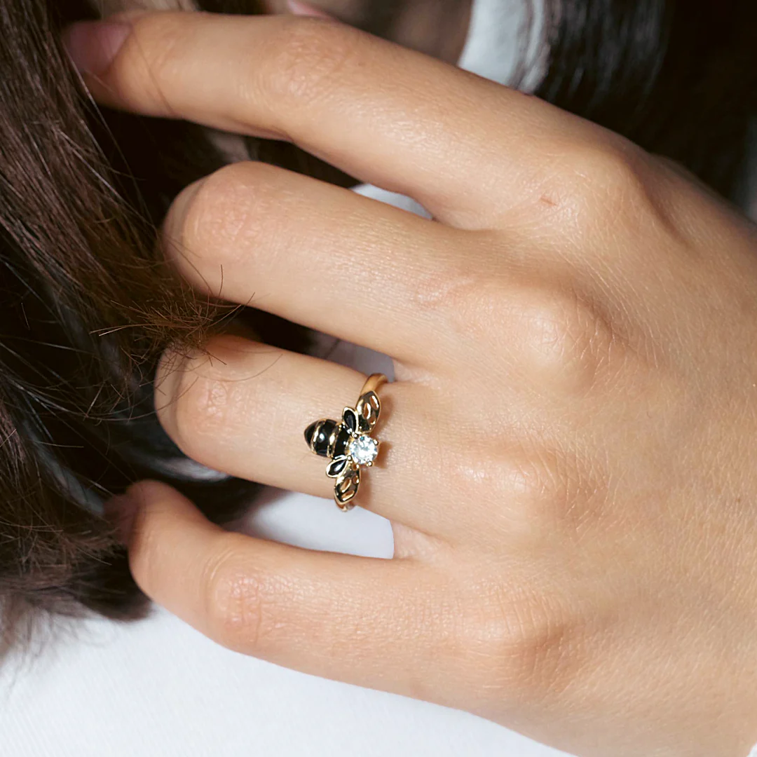 Gold Plated 925 Sterling Silver Bee Clear CZ Ring - BGR01366 - Image 2