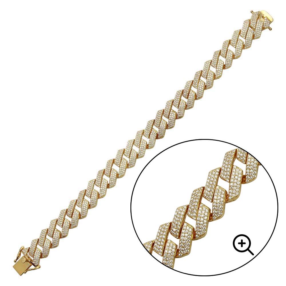 Gold Plated 925 Sterling Silver CZ Encrusted Square Miami Cuban Link Chain or Bracelet 13mm - GMN00210GP | GMB00128GP - Image 2