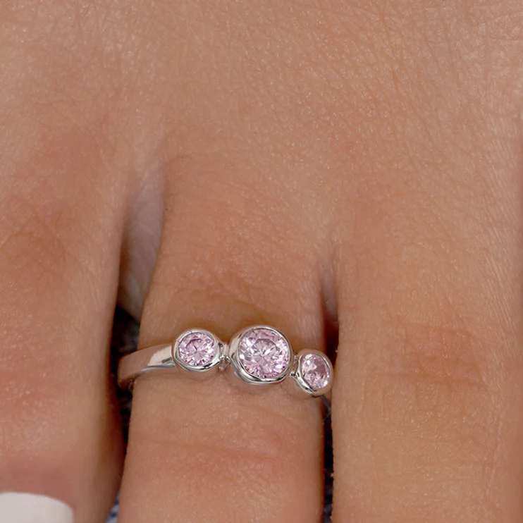 Silver 925 Rhodium Plated 3 Set Pink CZ Toe Ring - CZTR5PNK - Image 3