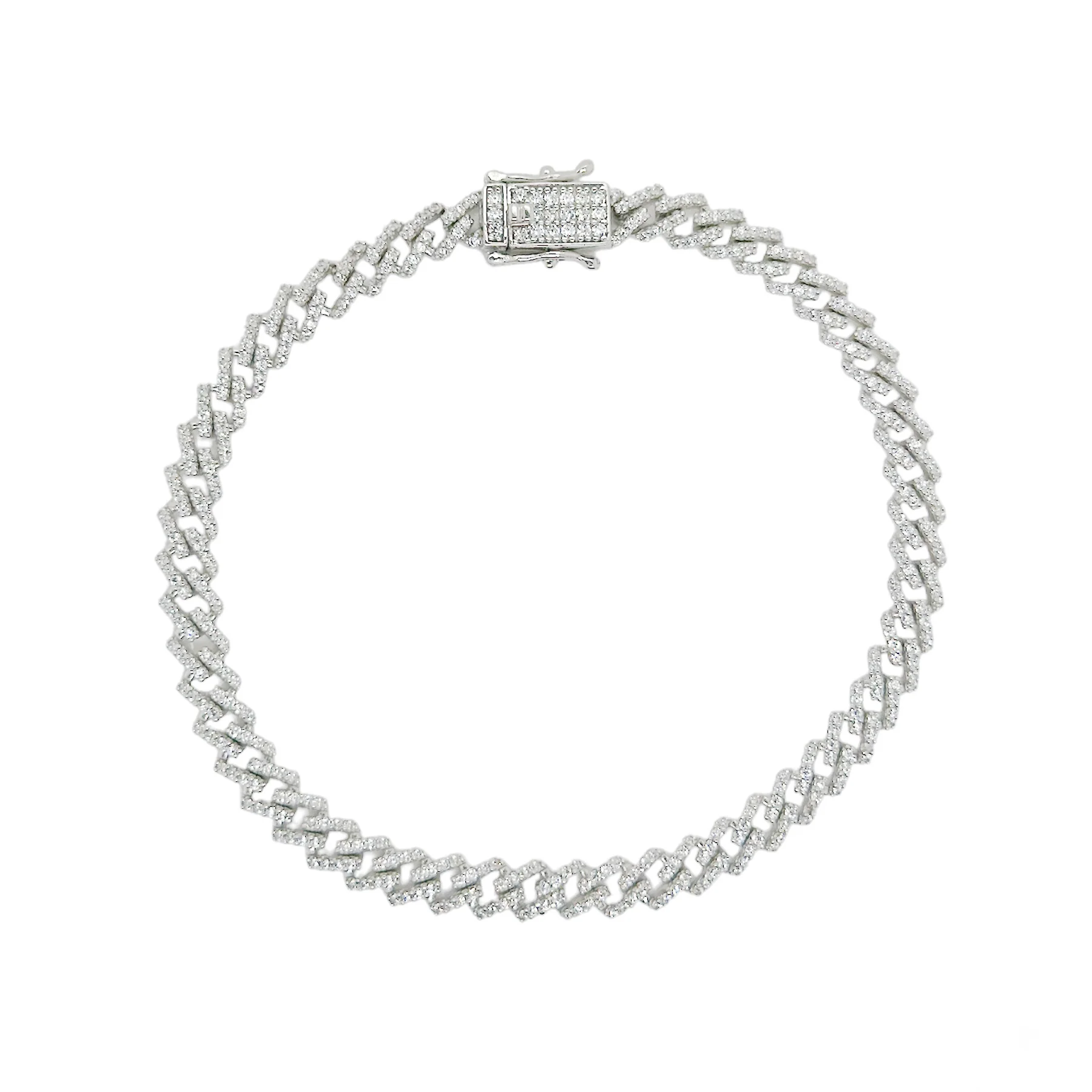 Rhodium Plated 925 Sterling Silver 5.5mm CZ Encrusted Monaco Chain or Bracelet - GMN00212 | GMB00129 - Image 6