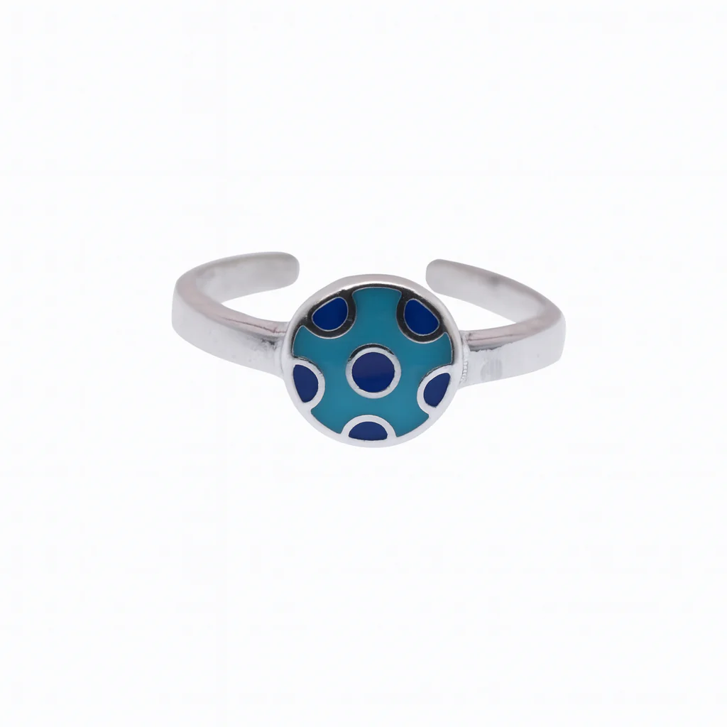Silver 925 Rhodium Plated Blue Enamel Polka Dot  Toe Ring - CZTR016 - Image 3