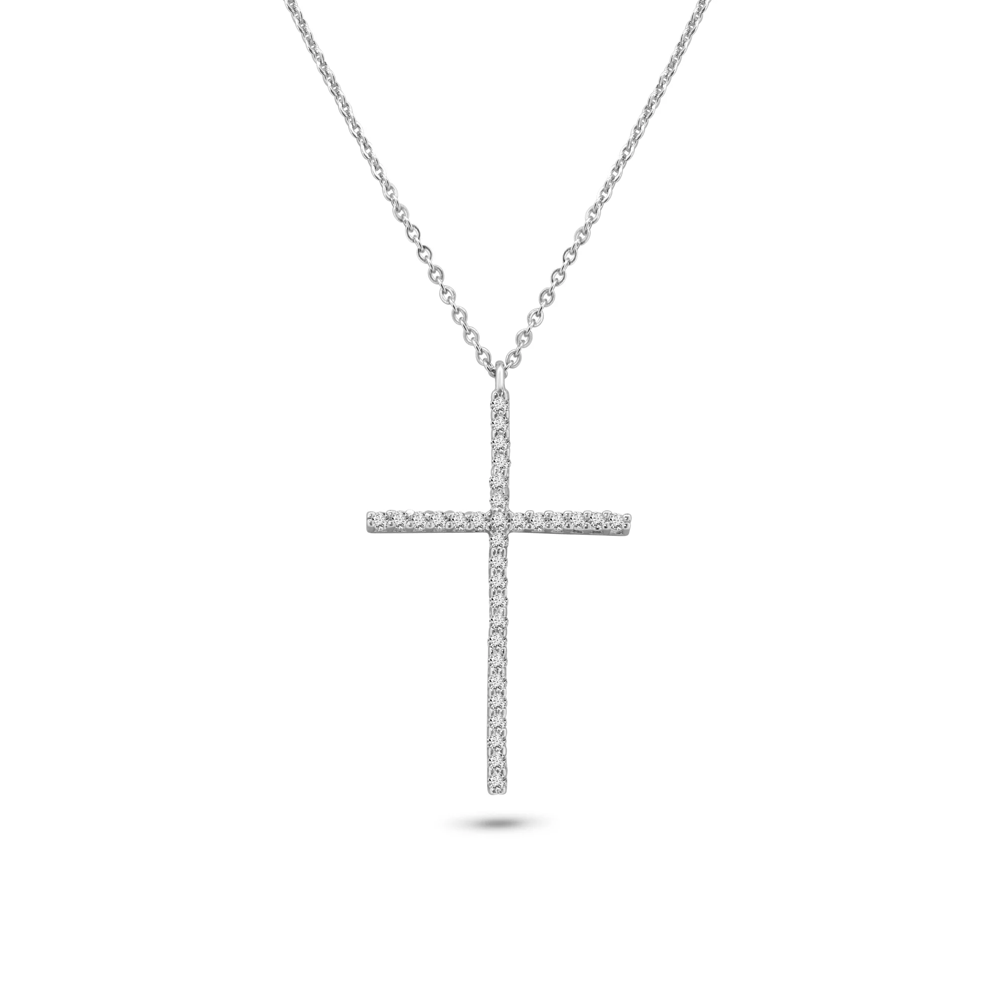Rhodium Plated 925 Sterling Silver Cross CZ Necklace - GMN00204