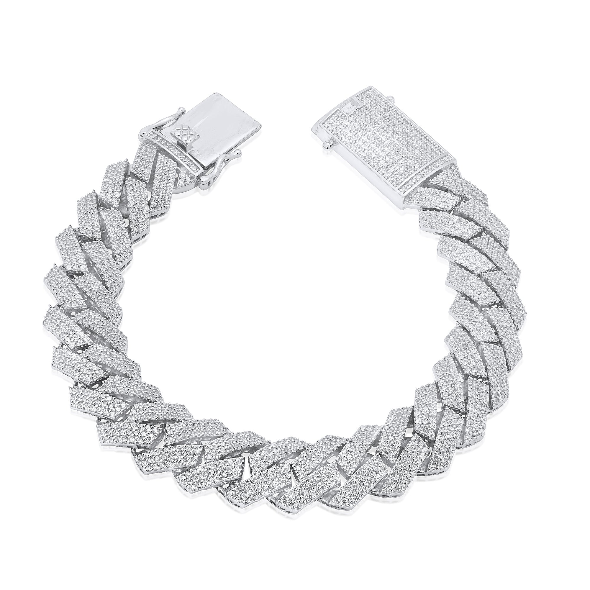 Rhodium Plated 925 Sterling Silver CZ Encrusted Miami Cuban Link 13mm Chain or Bracelet - GMN00210 | GMB00128 - Image 4