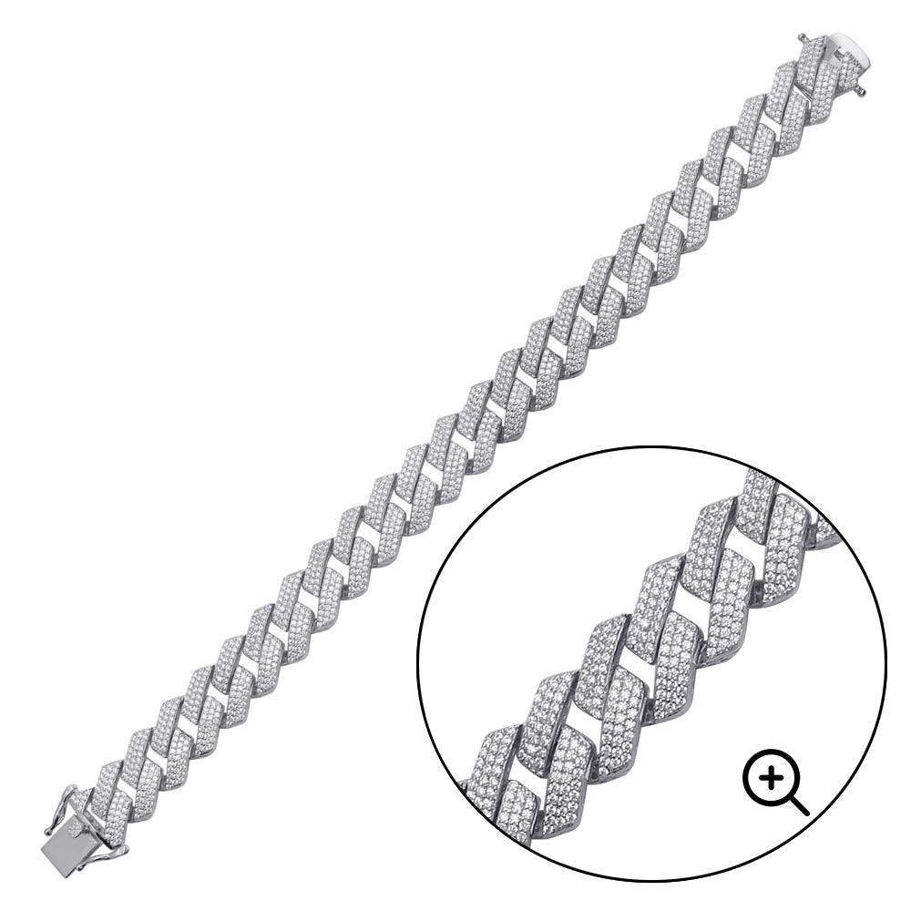 Rhodium Plated 925 Sterling Silver CZ Encrusted Miami Cuban Link 13mm Chain or Bracelet - GMN00210 | GMB00128 - Image 5