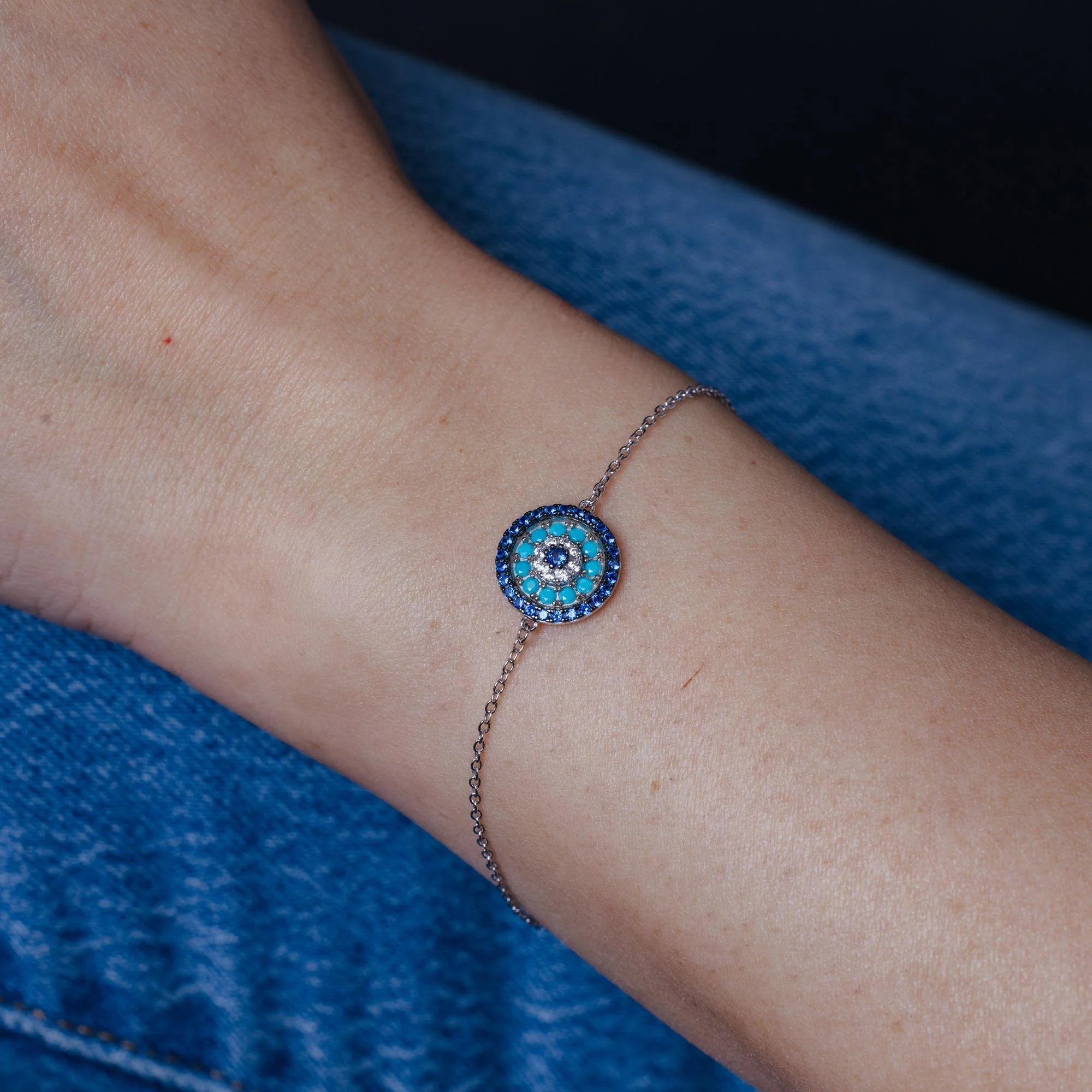 Rhodium Plated 925 Sterling Silver CZ Evil Eye Bracelet - BGB00381 - Image 2