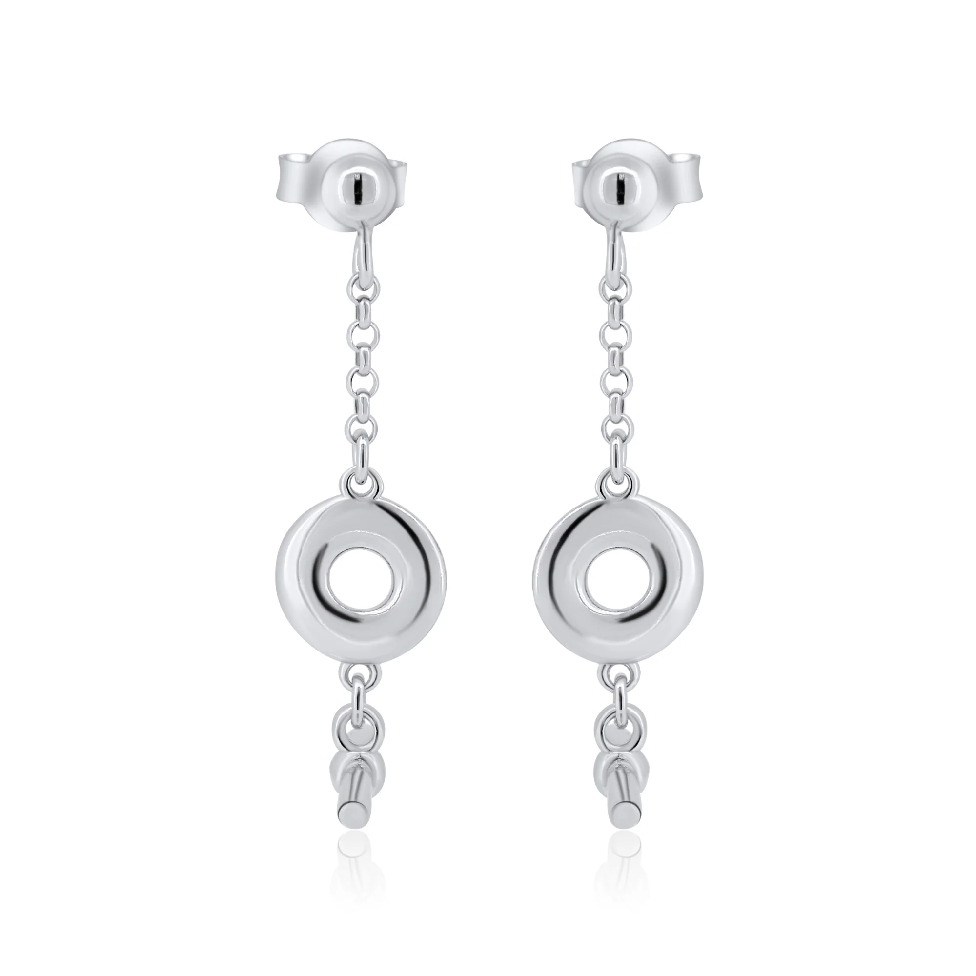 Rhodium Plated 925 Sterling Silver Dangling Donut Bar Stud Earrings - ITE00098-RH
