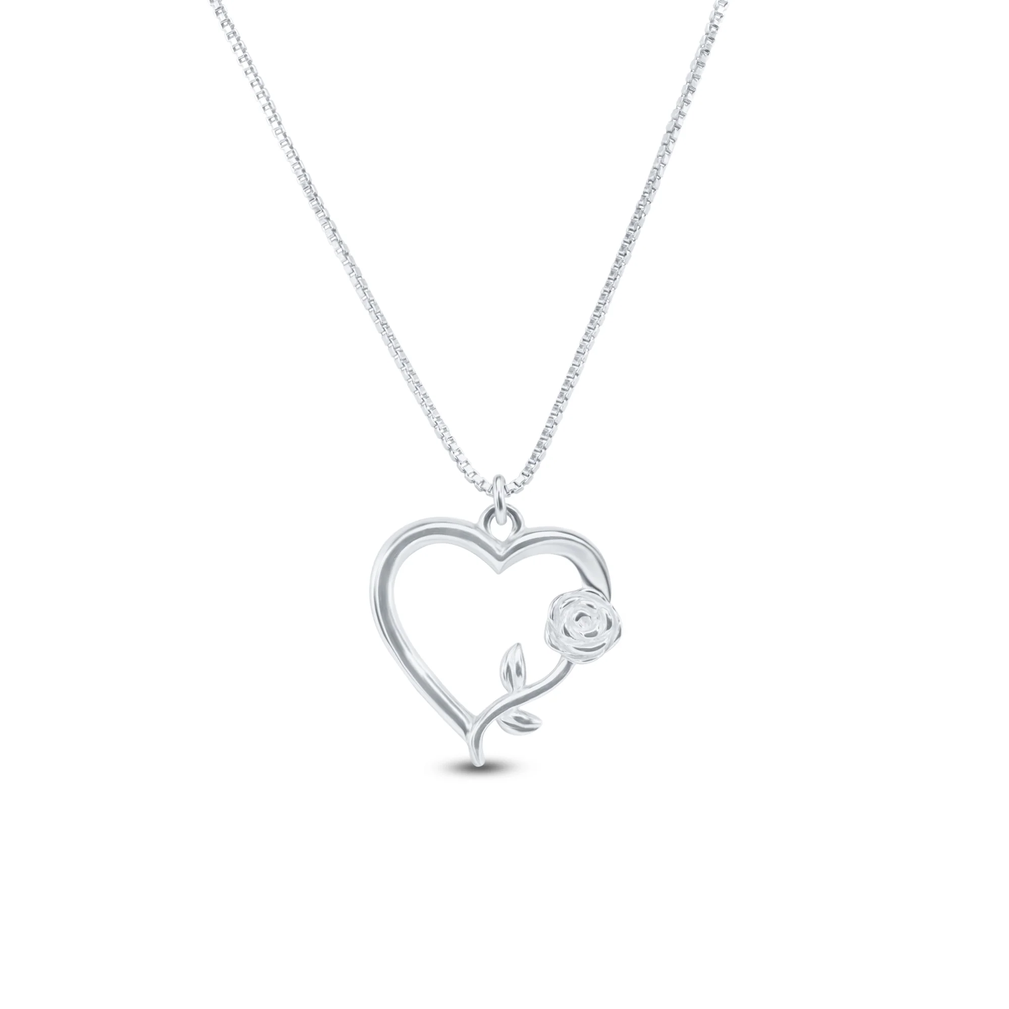 Rhodium Plated 925 Sterling Silver Heart Rose Necklace Pendant - SOP00183 - Image 2
