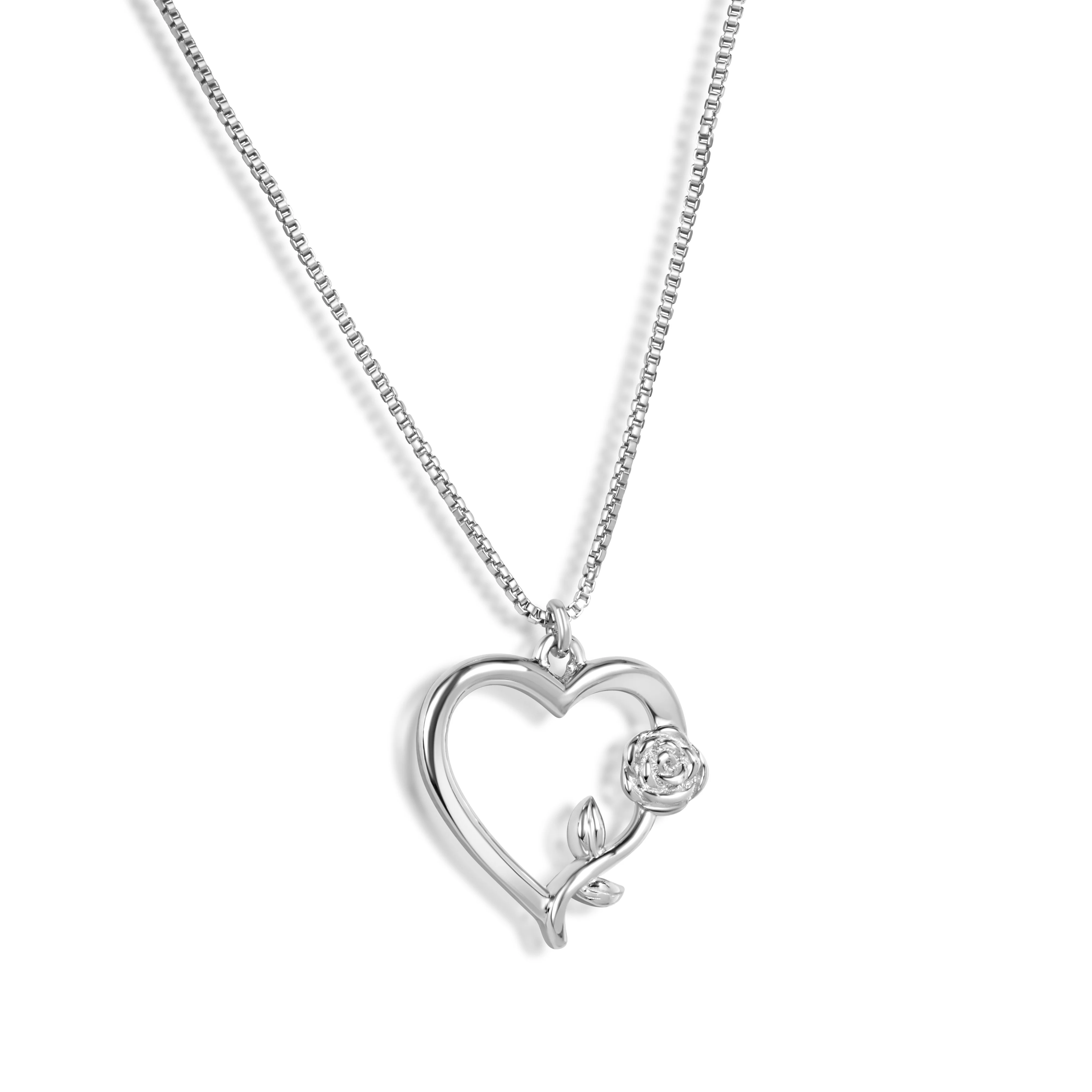 Rhodium Plated 925 Sterling Silver Heart Rose Necklace Pendant - SOP00183 - Image 3