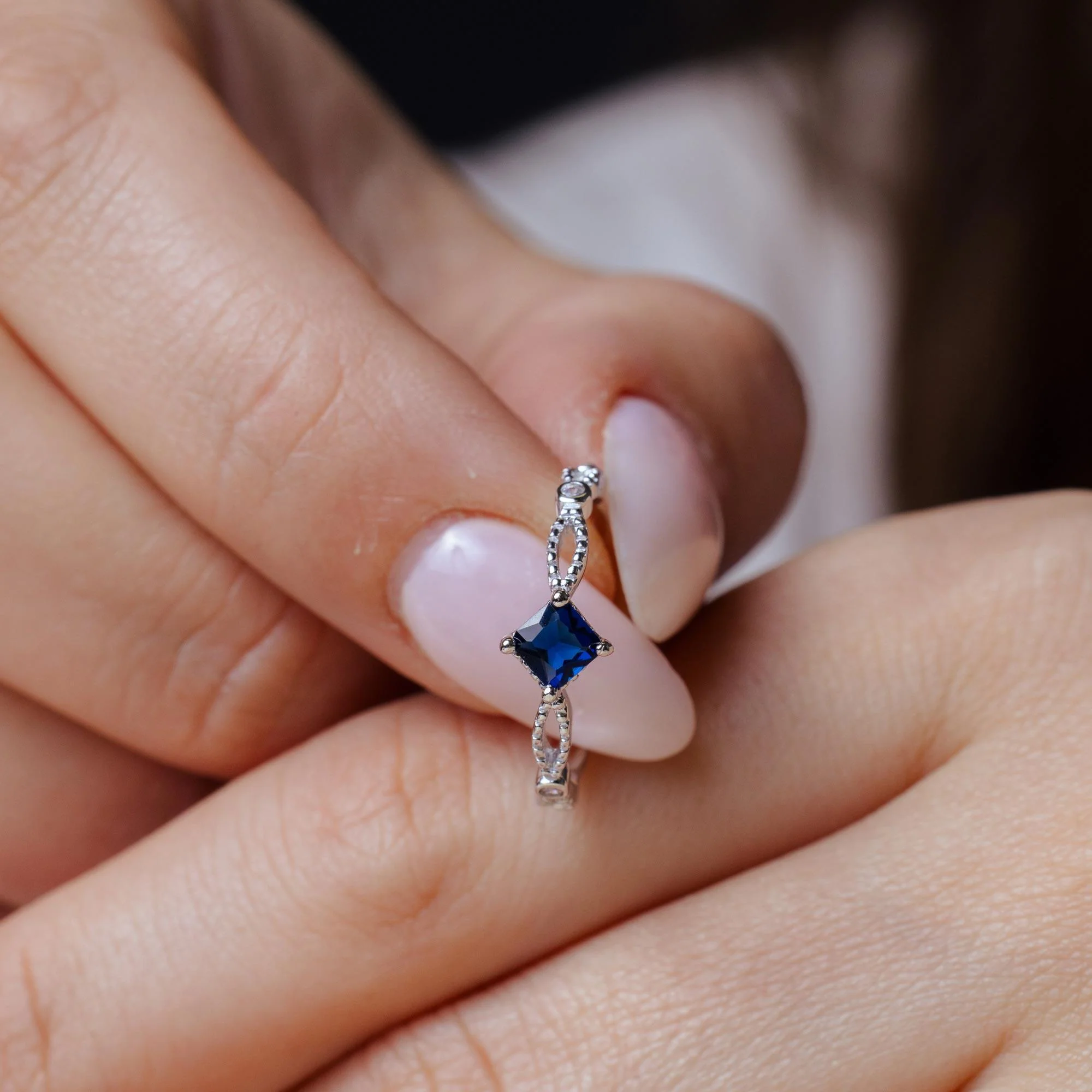 Rhodium Plated 925 Sterling Silver Marquise Blue CZ Ring - BGR01362BLU - Image 2