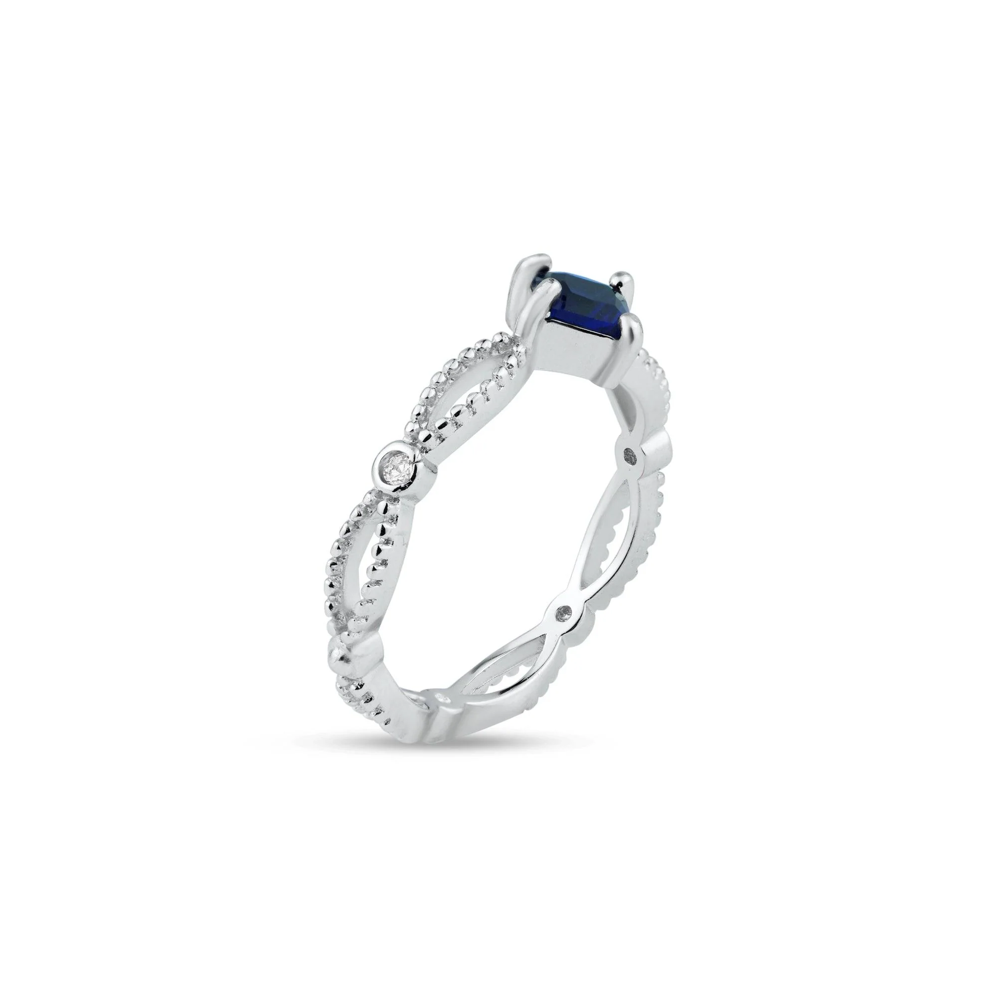 Rhodium Plated 925 Sterling Silver Marquise Blue CZ Ring - BGR01362BLU - Image 3