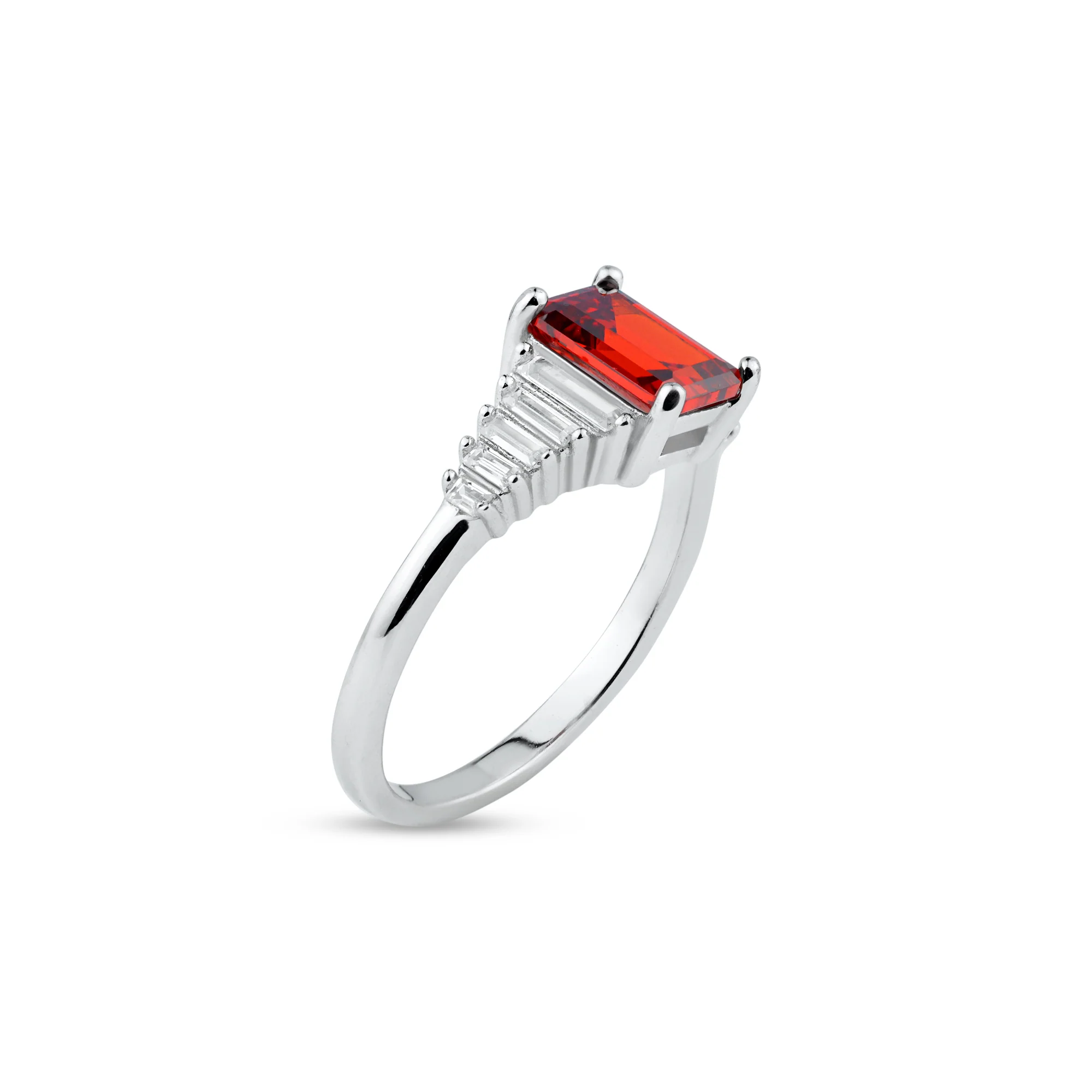 Rhodium Plated 925 Sterling Silver Square Clearn and Red CZ Ring - BGR01358 - Image 3