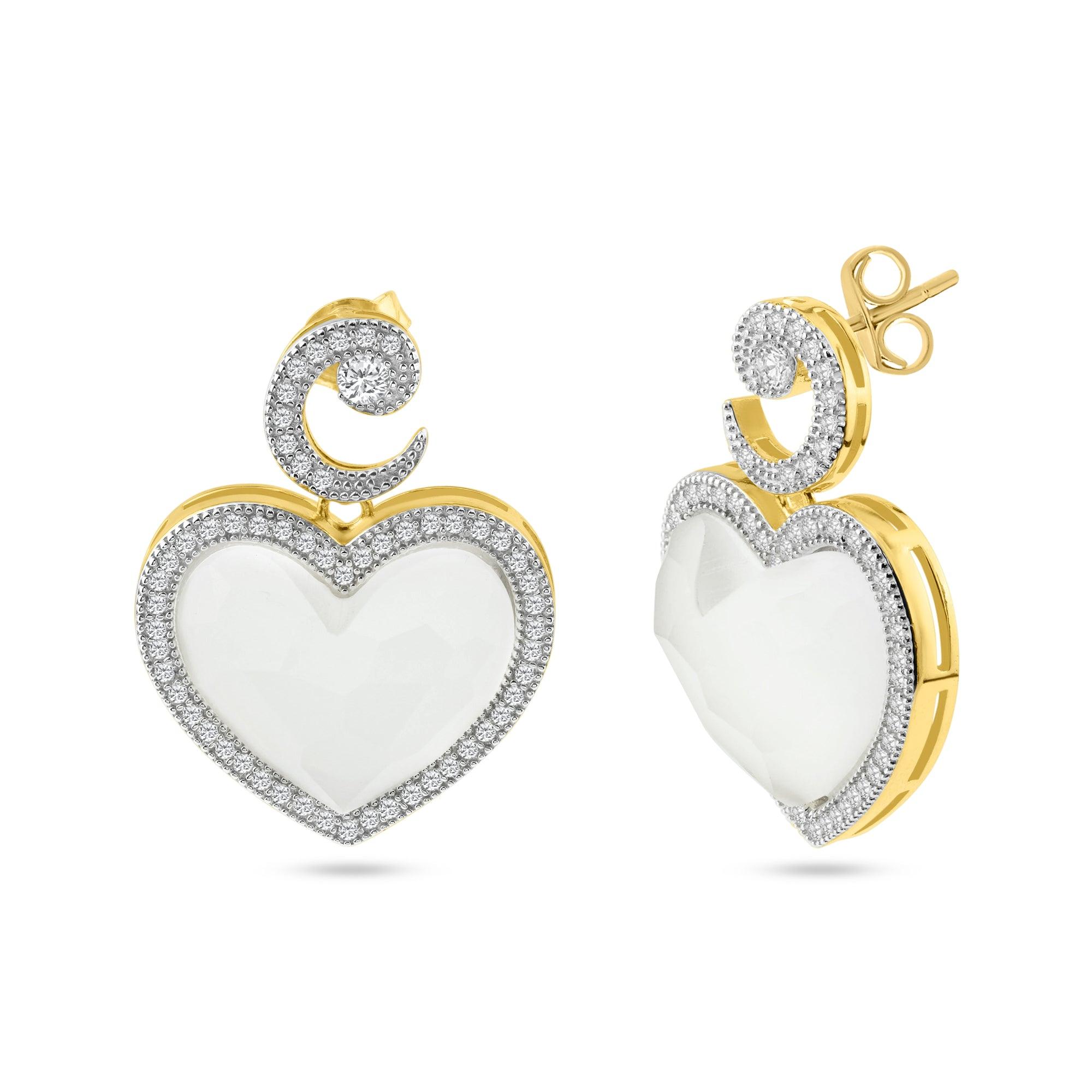Clearance-Rhodium Plated 925 Sterling Silver Synthetic Stone and CZ Heart Set - BGS00407 - Image 2