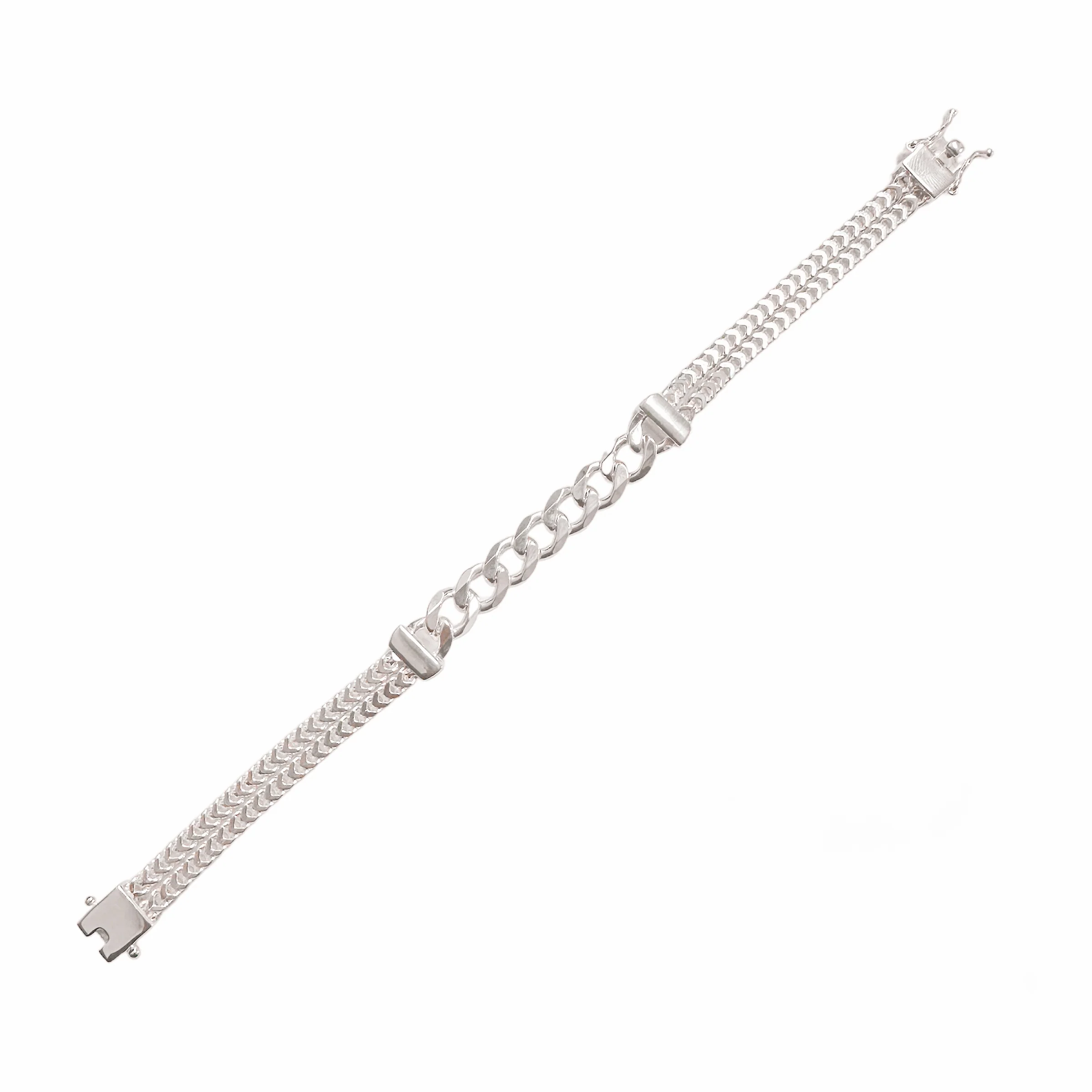 925 Sterling Silver Two Strand Hollow Franco Curb Center 7mm Bracelet - CDIB00001 - Image 2