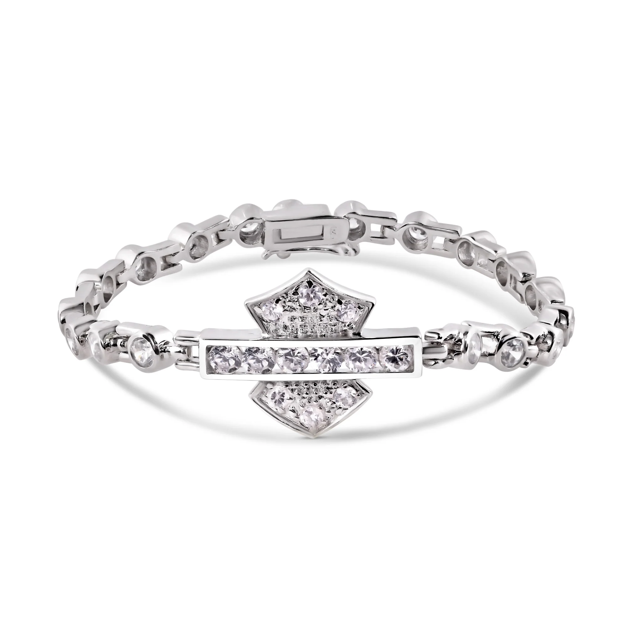 Silver Rhodium Plated CZ Biker Emblem Bracelet - STBM00039