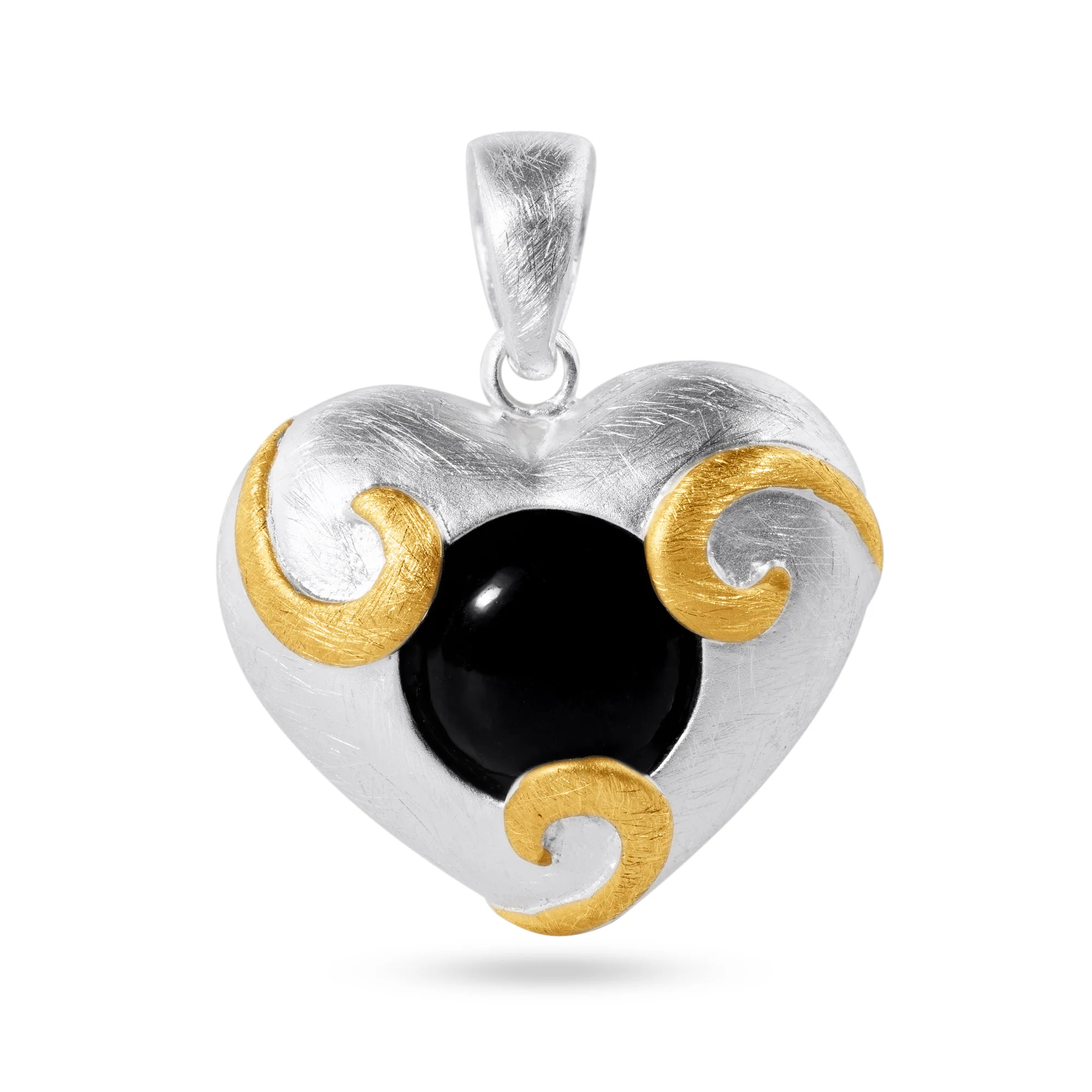 Clearance-Sterling Silver Matte Finish 2 Toned Onyx Center Heart Pendant - SPP00023 - Image 2