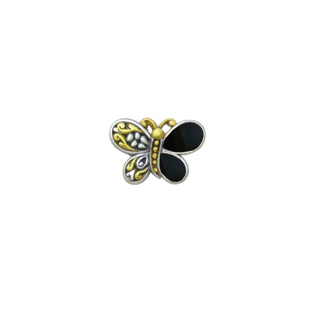 Clearance-Sterling Silver Matte Finish Filigree style BLK Onyx Butterfly Pendant  - SPP00005BLK - Image 2