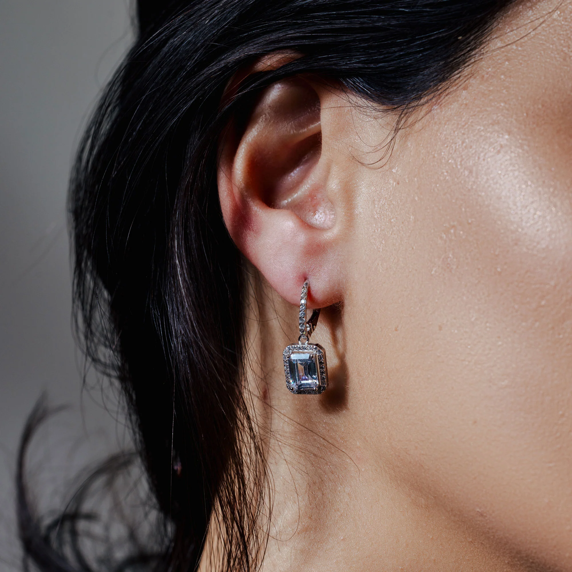 Sterling Silver Rhodium Plated Dangling CZ Leverback Earrings - STE01367 - Image 2