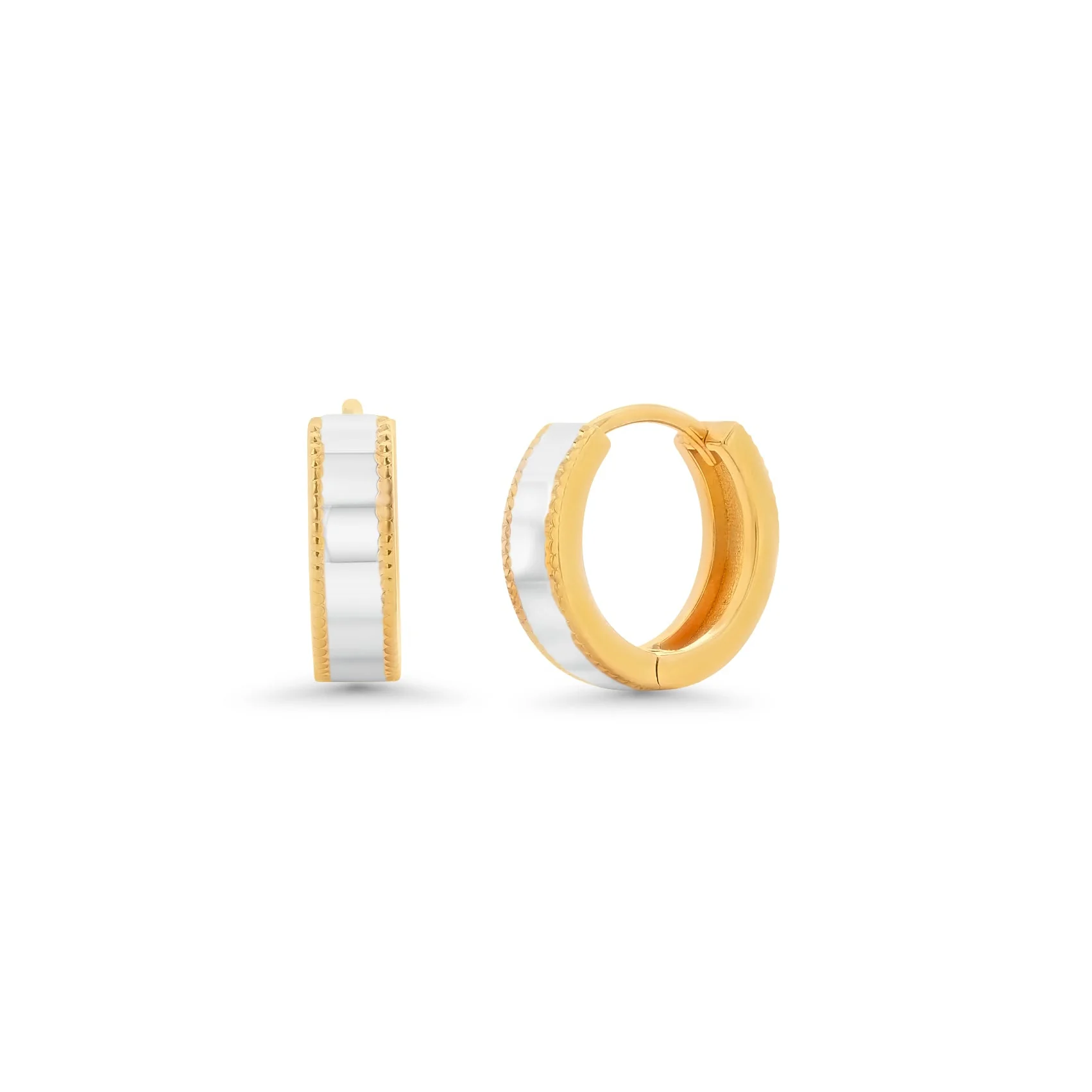 Two-Tone 925 Sterling Silver Diamond Cut Faceted 15mm Hoop Earring - TGE00019GR
