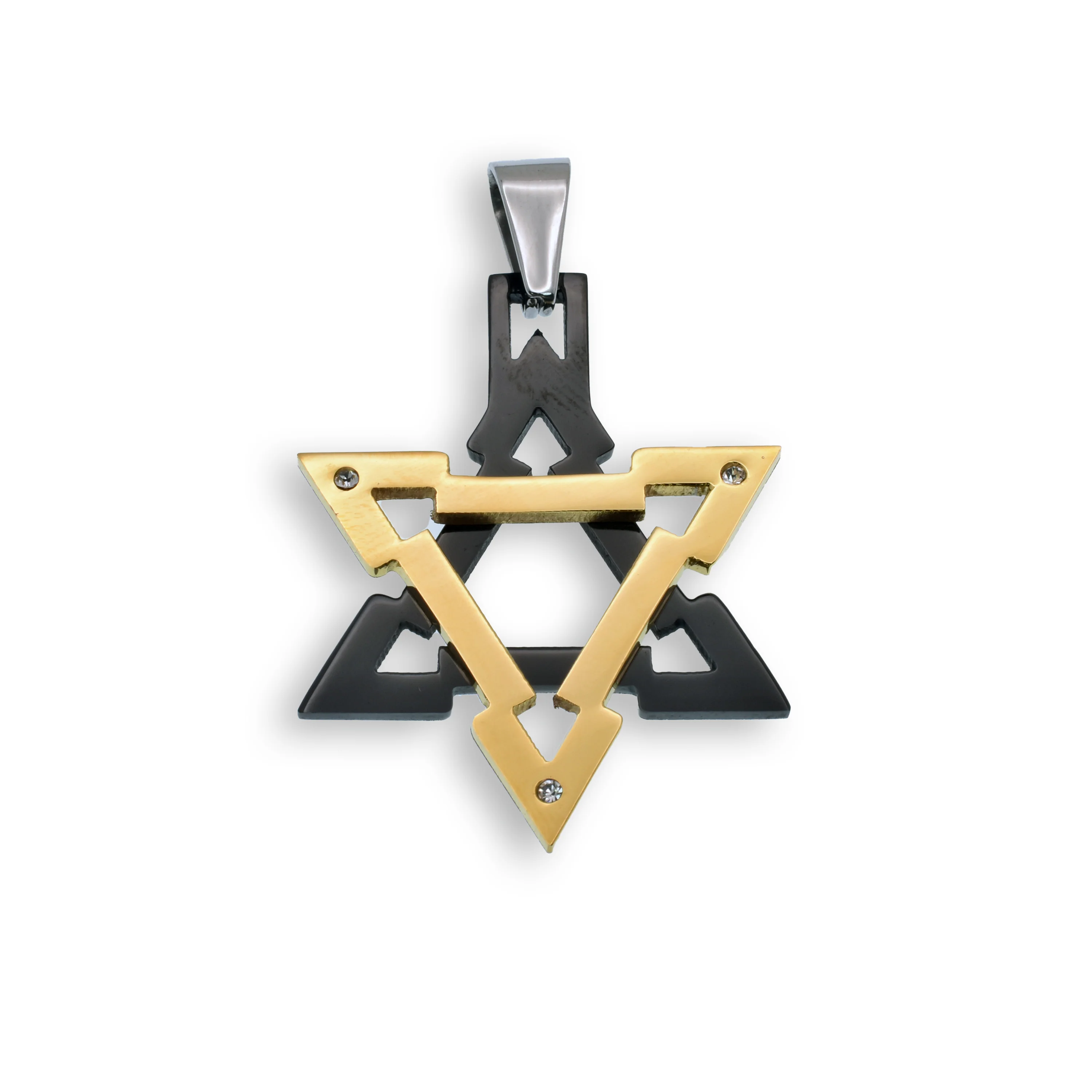 Two Tone Gold and Black Rhodium Plated Stainless Steel CZ Star of David Pendant - SSP00502