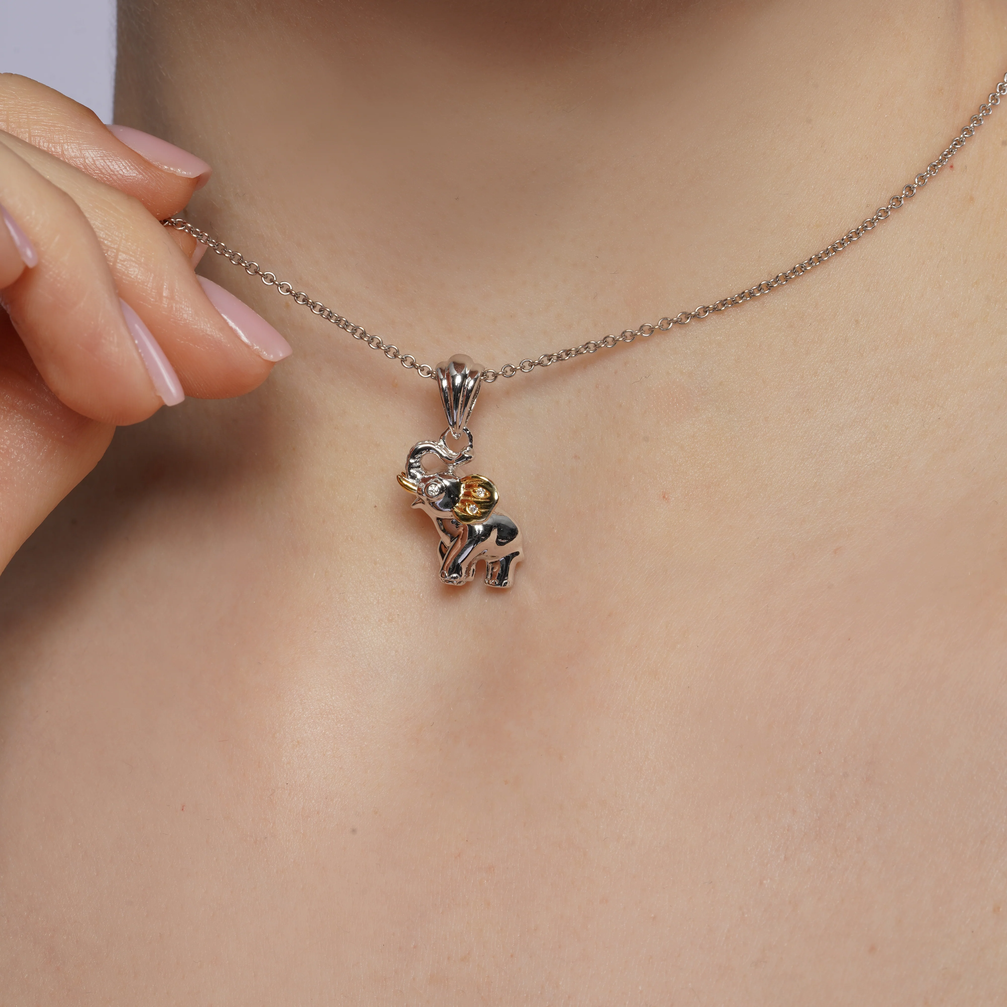 Two-Tone Plated 925 Sterling Silver Moissanite Baby Elephant Pendant - MGMP00029 - Image 2