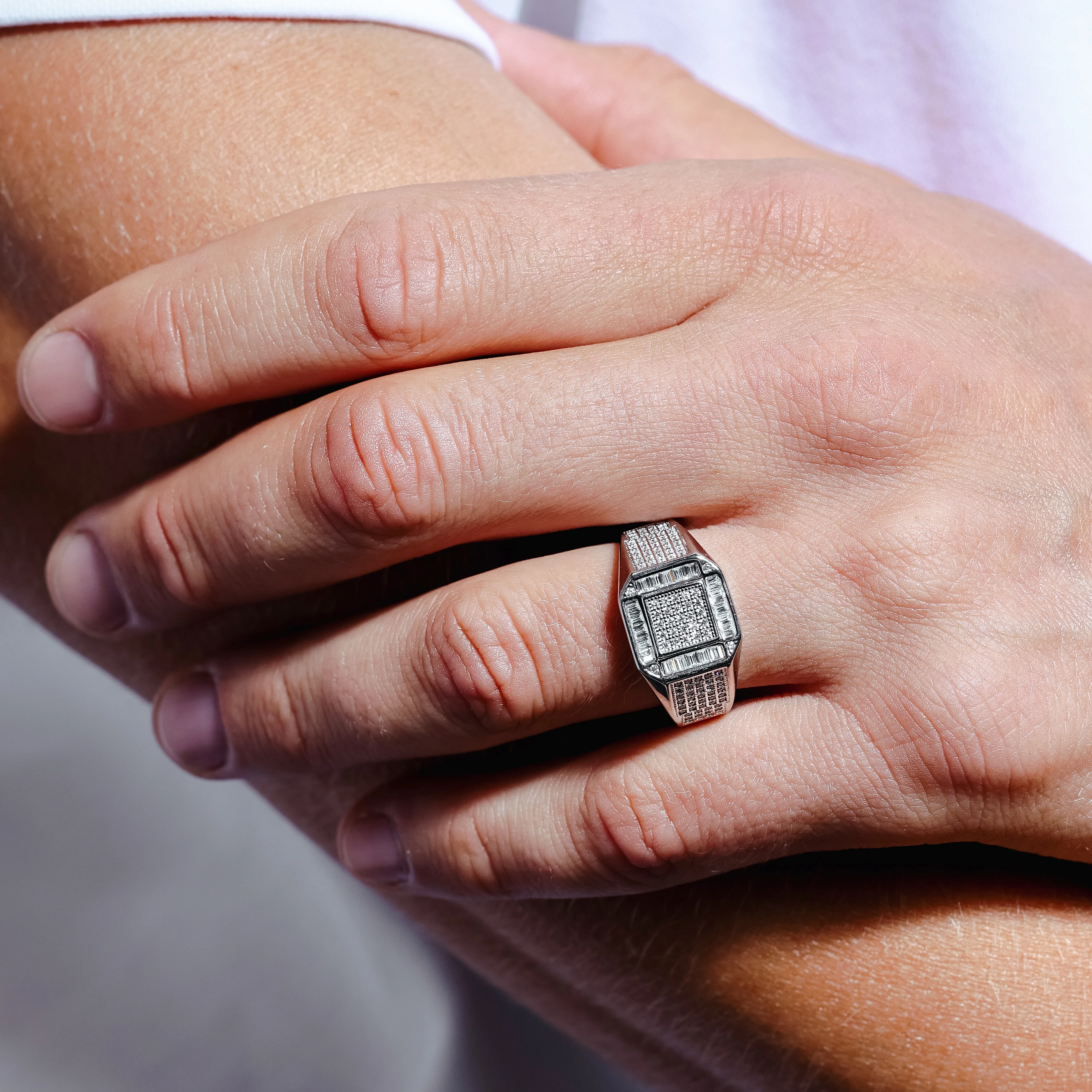 Rhodium Plated 925 Sterling Silver Men's Square CZ Ring - GMR00219 - Image 3
