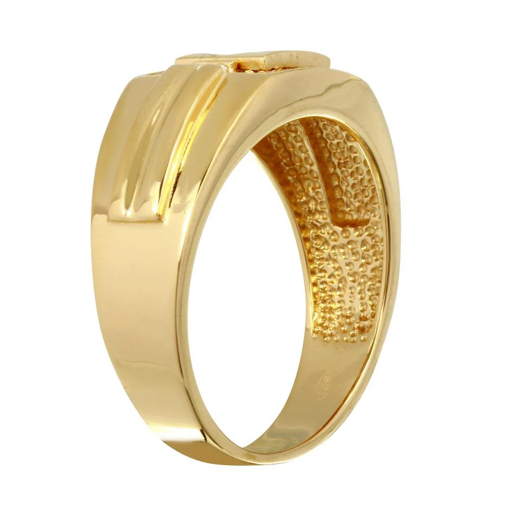 Men's Sterling Gold Plated 925 Sterling Silver Square Ring with CZ - GMR00240GP - Image 2