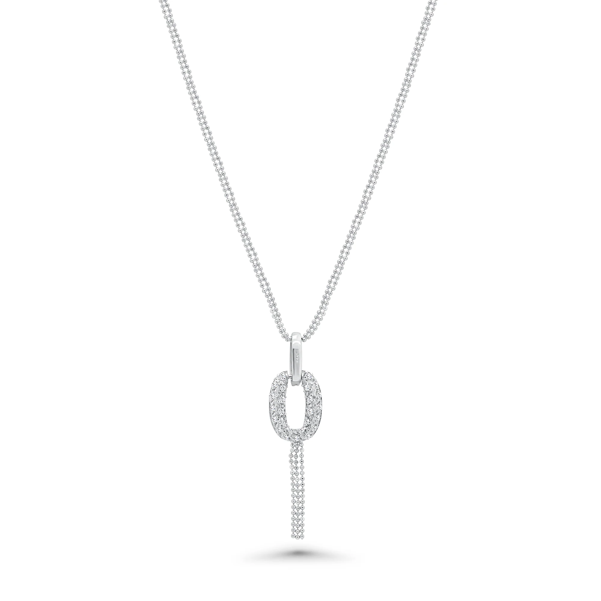 Rhodium Plated 925 Sterling Silver Clear Micro Pave Open Circle CZ Dangling Stud Earring and Necklace Set - BGS00044 - Image 4