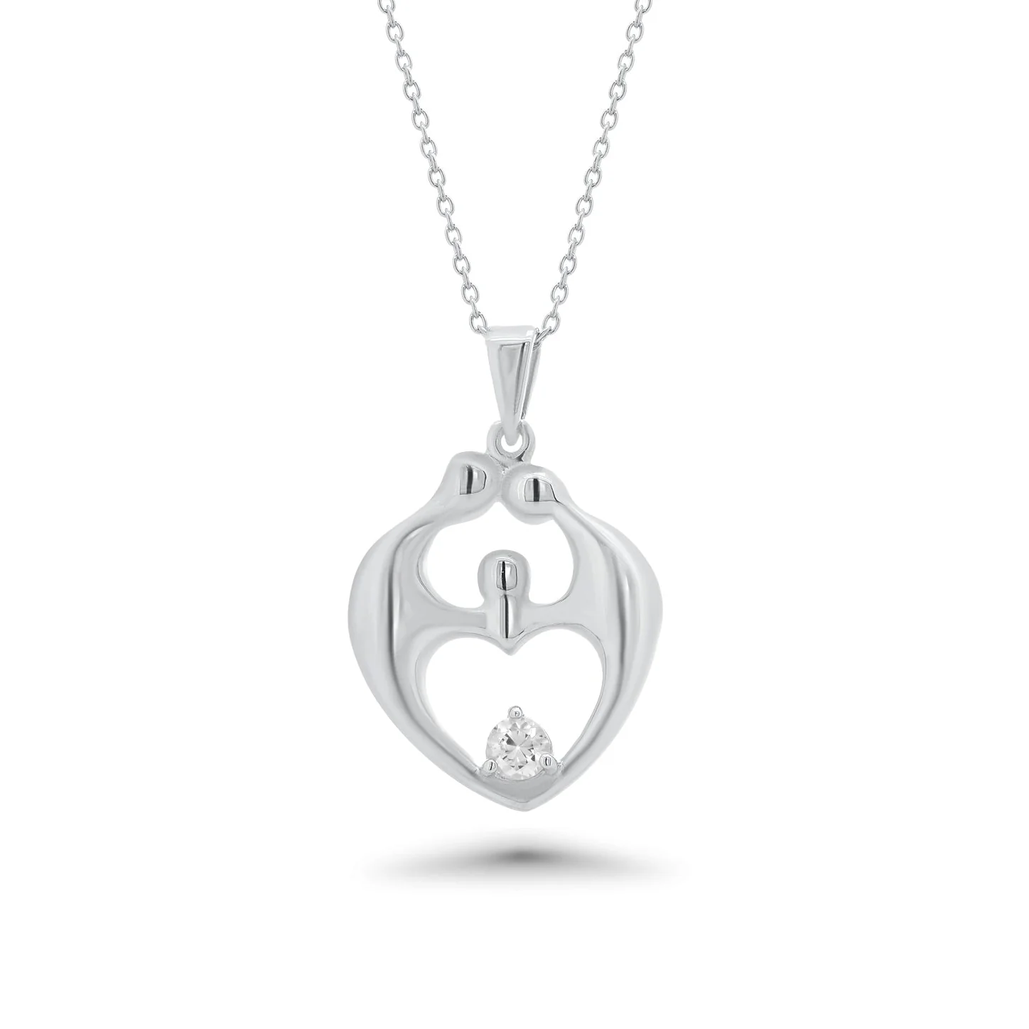 Rhodium Plated 925 Sterling Silver CZ Family Pendant Necklace - STP00131