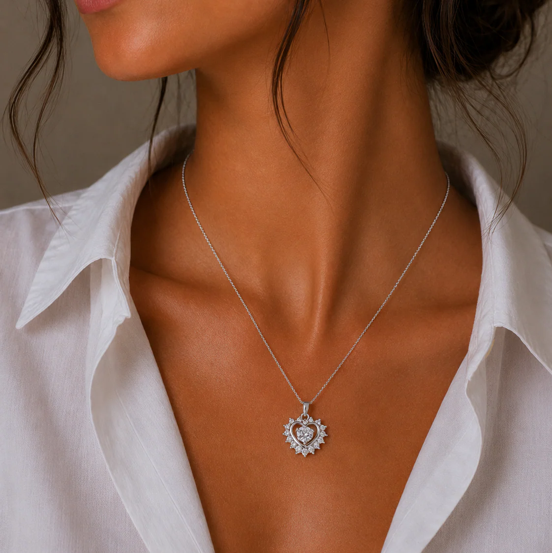 Rhodium Plated 925 Sterling Silver CZ Heart Pendant Necklace - BGP00465 - Image 2